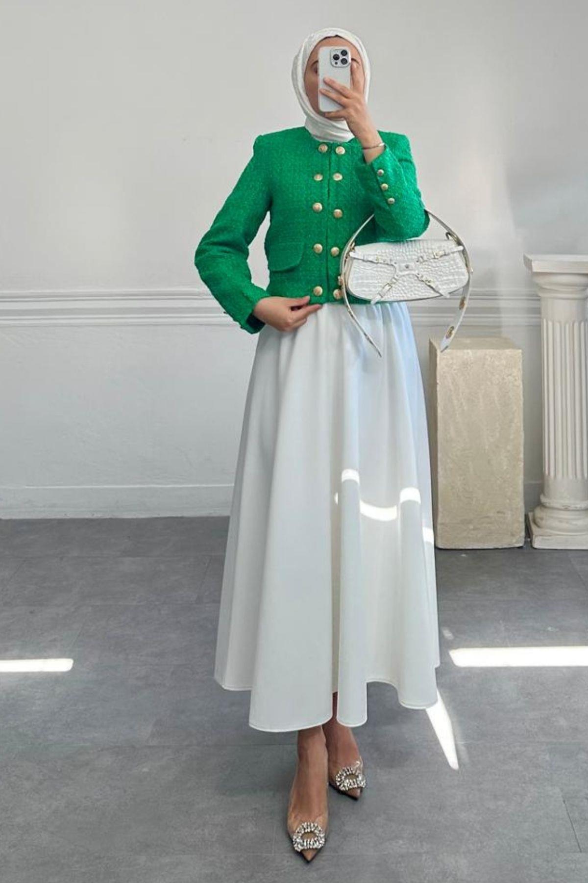 BENETTON YEŞİL GOLD DÜĞMELİ TÜVİT CEKET