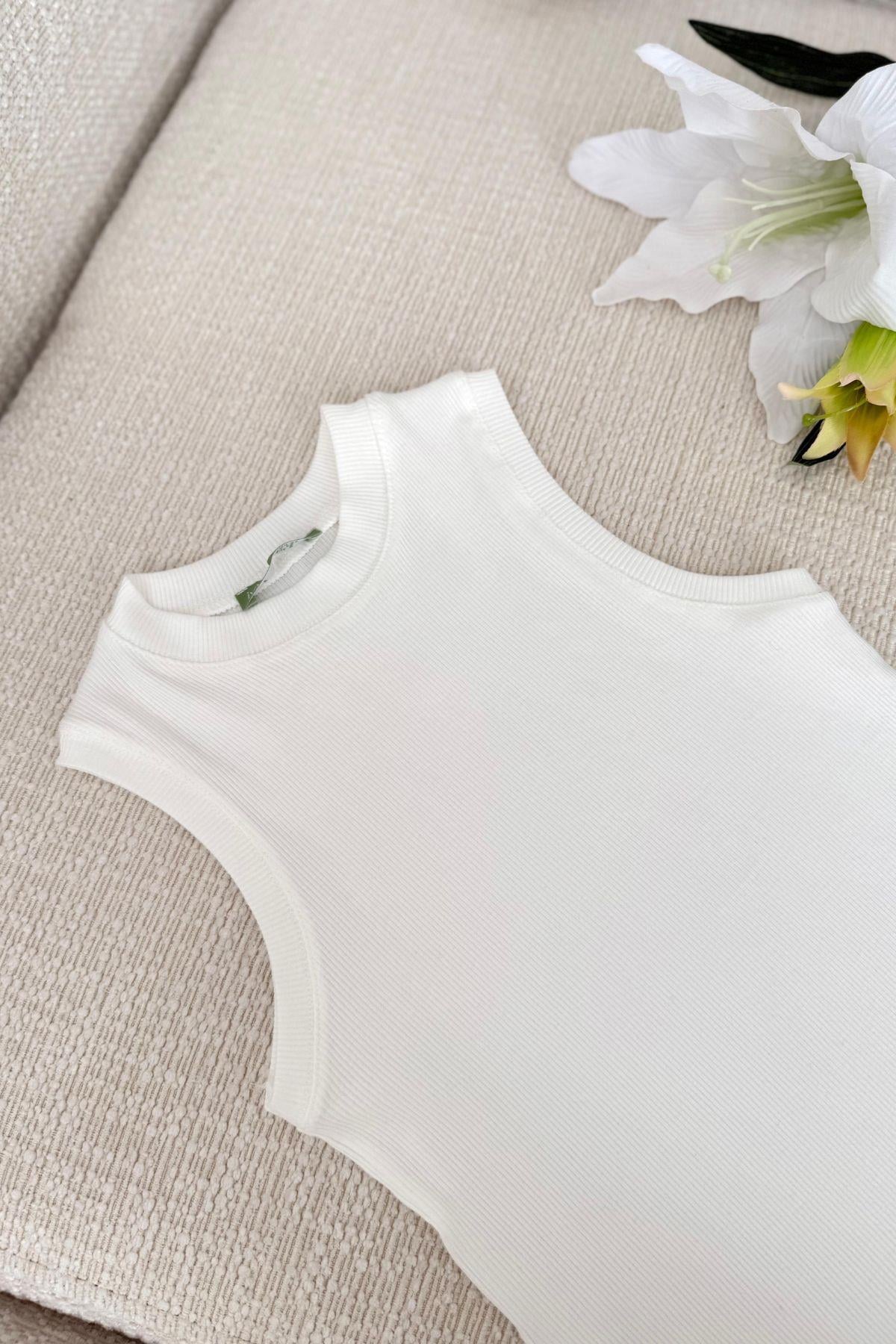 BEYAZ SIFIR KOL FİTİLLİ BODY