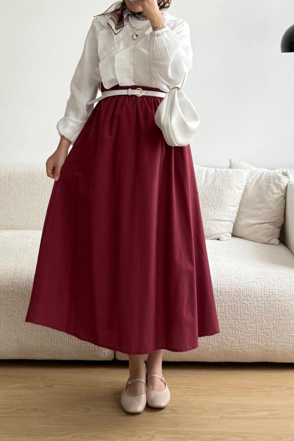 BORDO BELİ LASTİKLİ CEPLİ  KLOŞ  ETEK