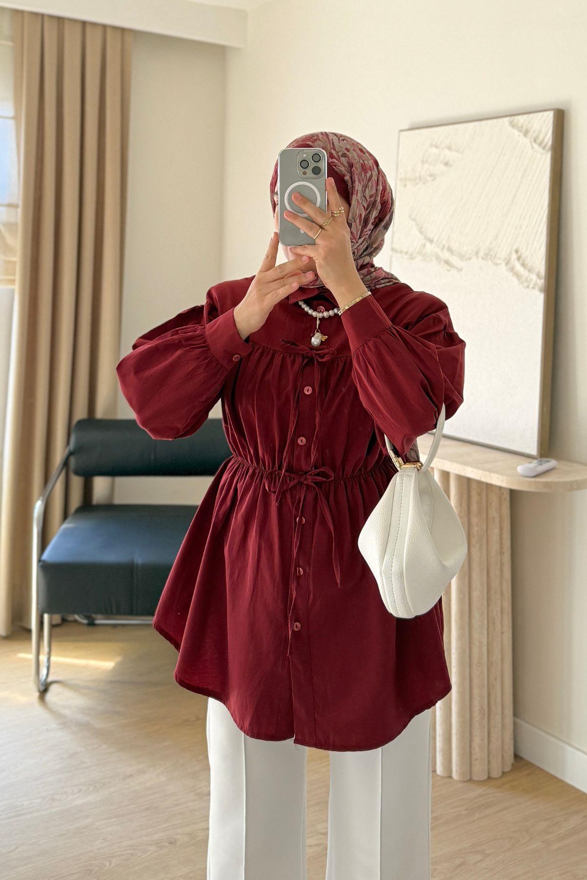 BORDO BÜZGÜLÜ GÖMLEK