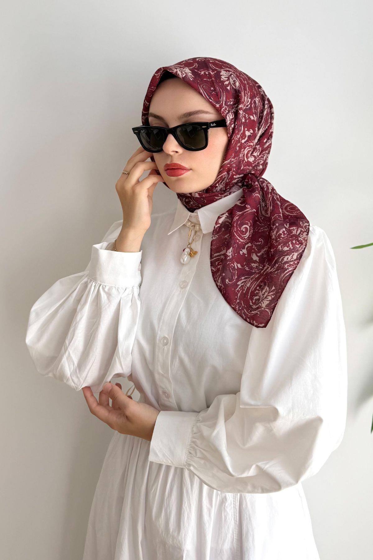 BORDO ETNİK DESENLİ EŞARP
