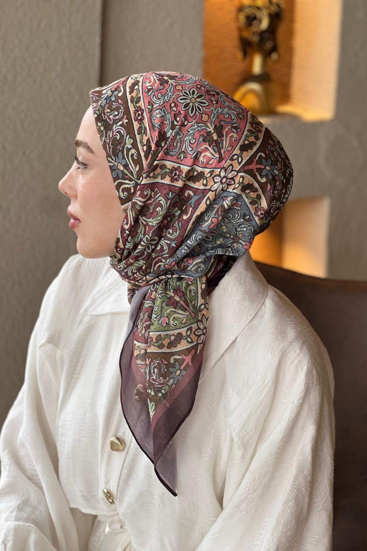 BORDO ETNİK DESENLİ EŞARP