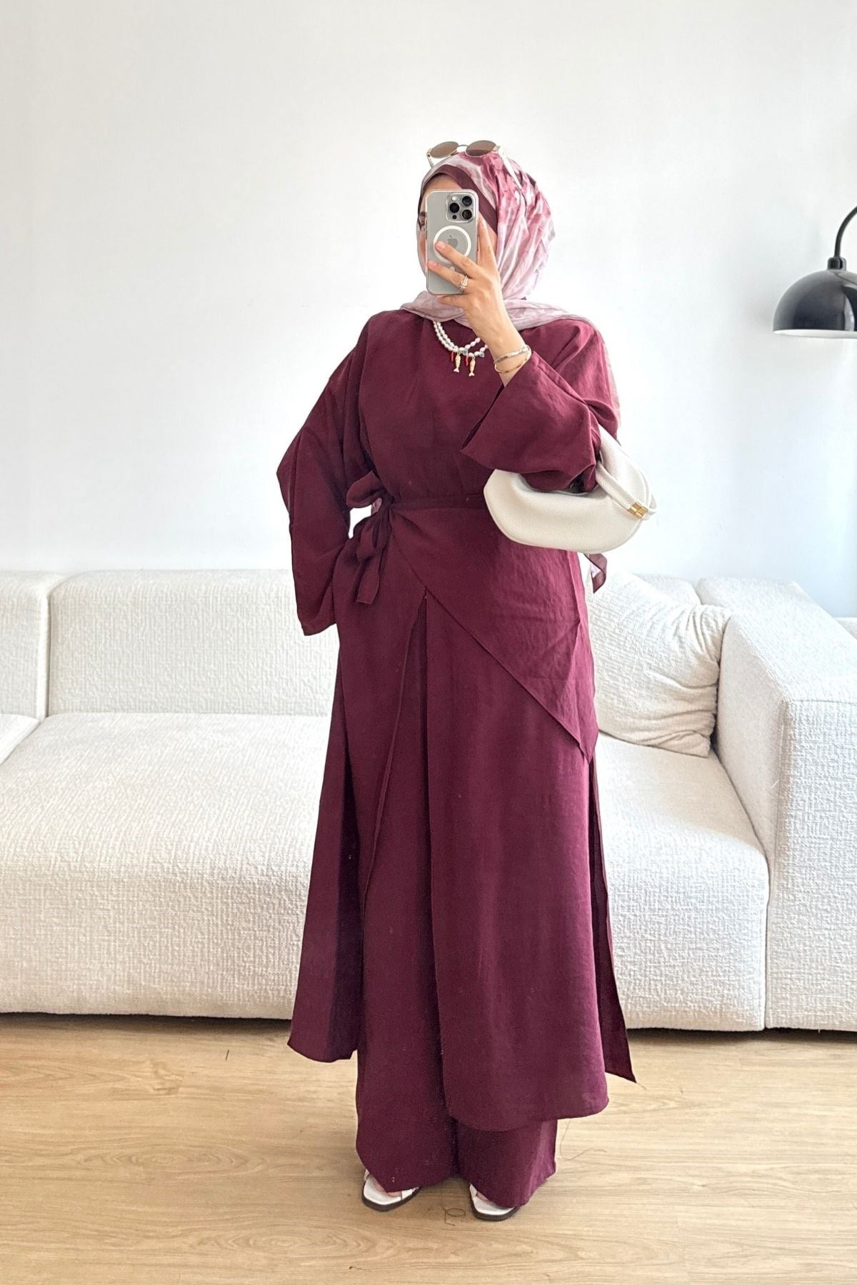 BORDO FULARLI UZUN TUNİK