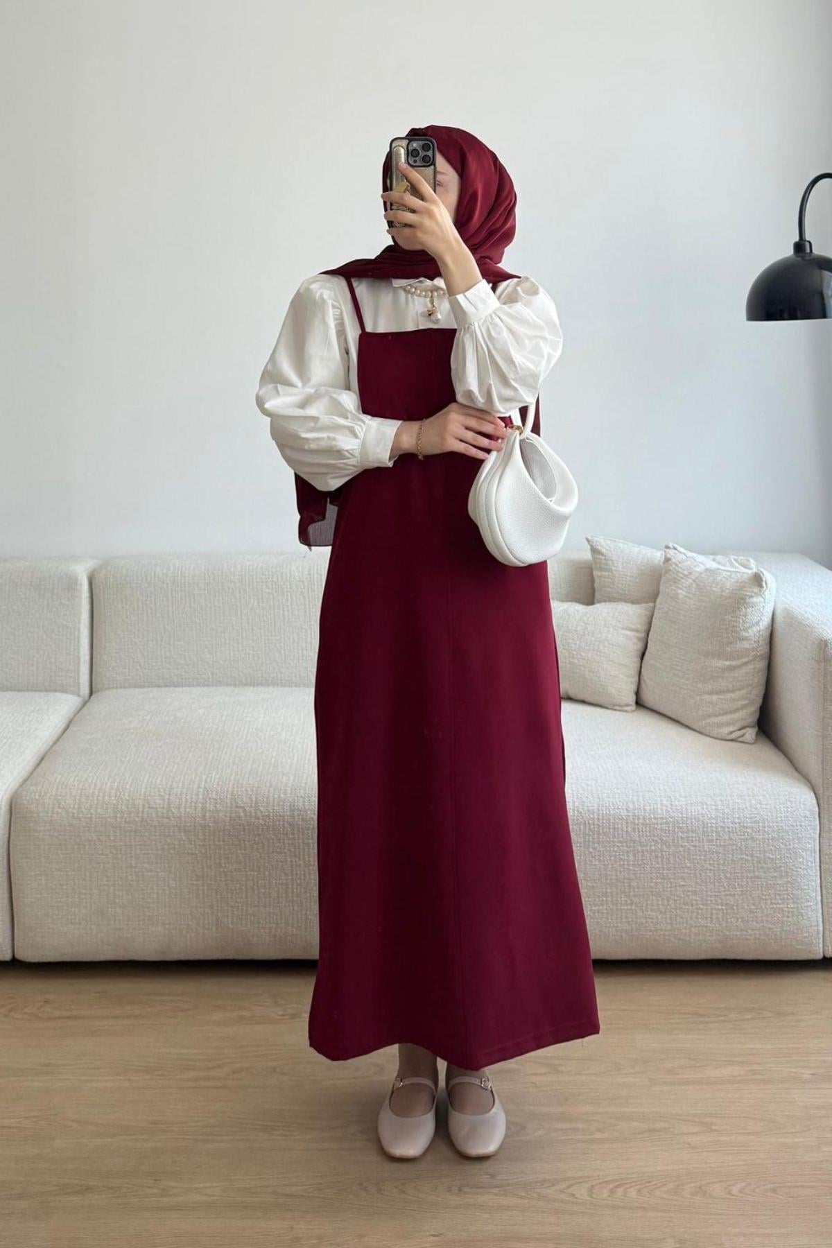 BORDO İNCE ASKILI AYARLI JİLE 