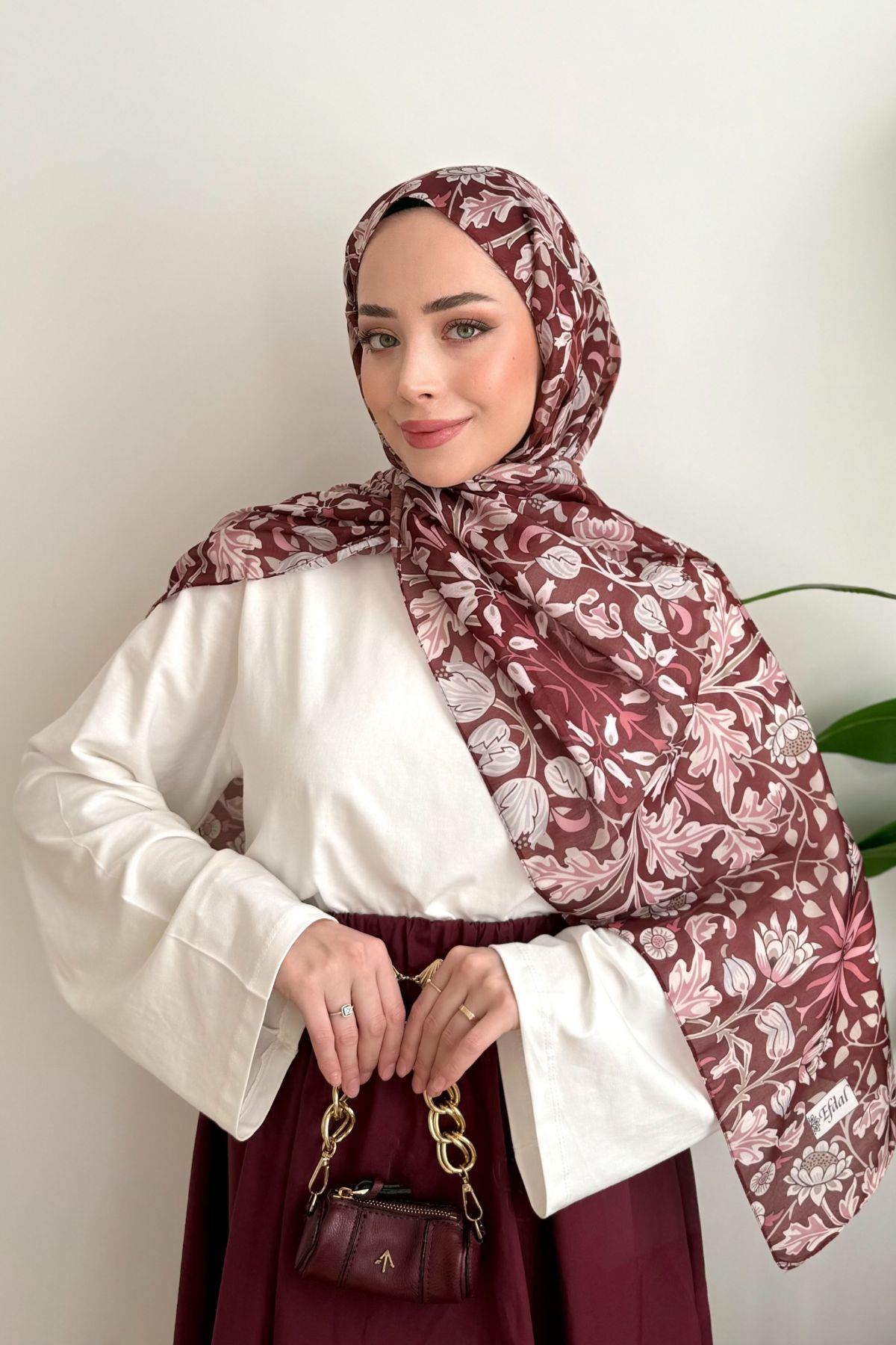 BORDO KÜÇÜK YAPRAK DESENLİ ŞAL