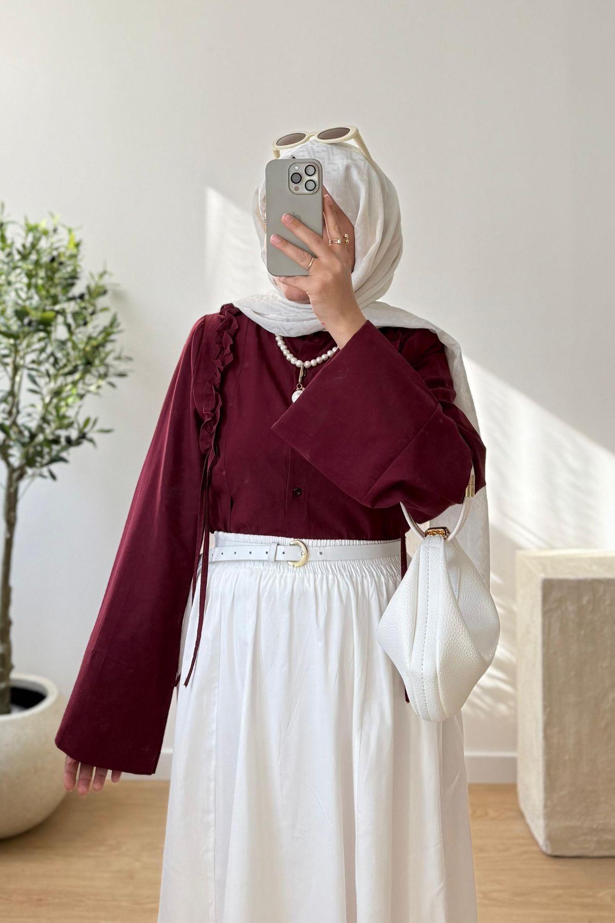 BORDO OMZU FIRFIRLI KISA GÖMLEK