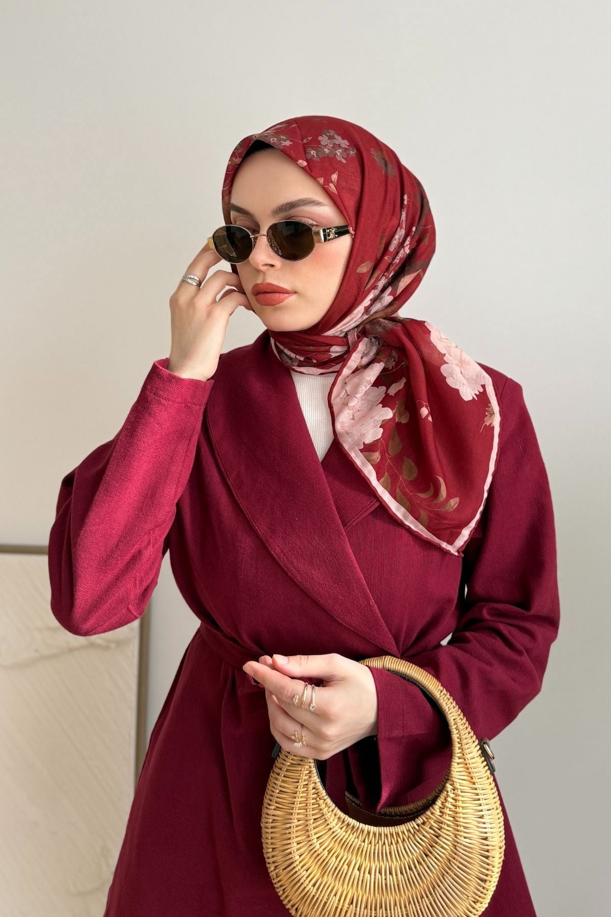 BORDO ORTANCA ÇİÇEK EŞARP