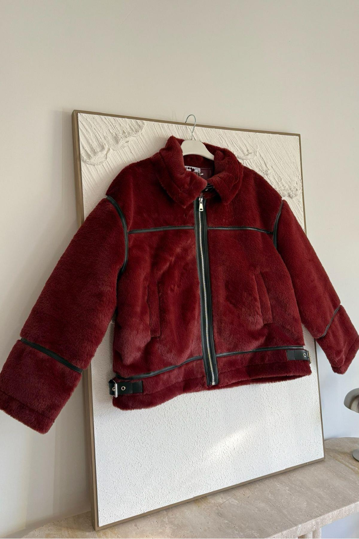 BORDO PELUŞ LAMİNELİ MONT
