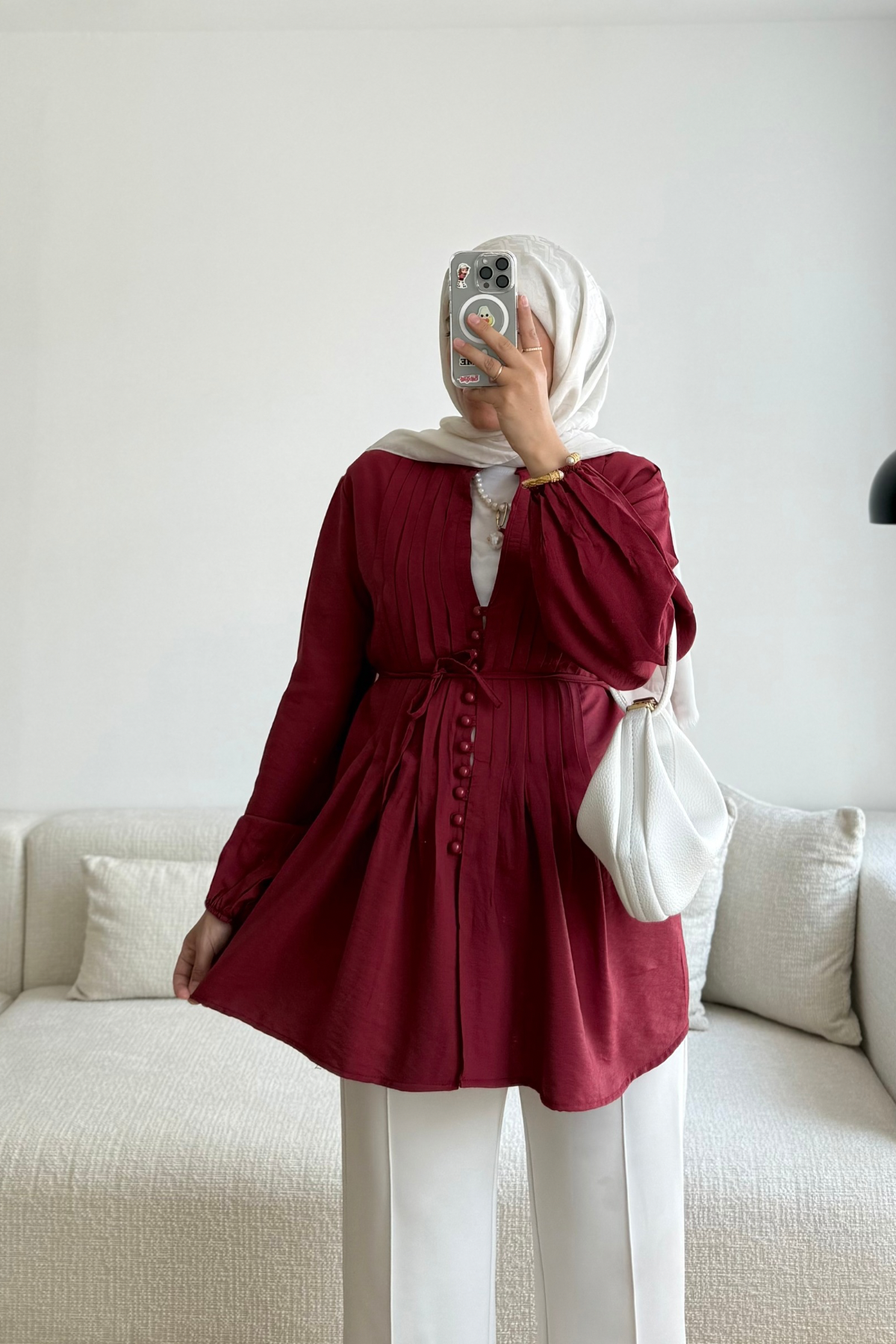 BORDO PİLE DETAYLI GÖMLEK