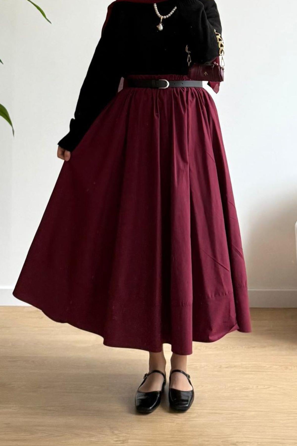 BORDO POPLİN ETEK