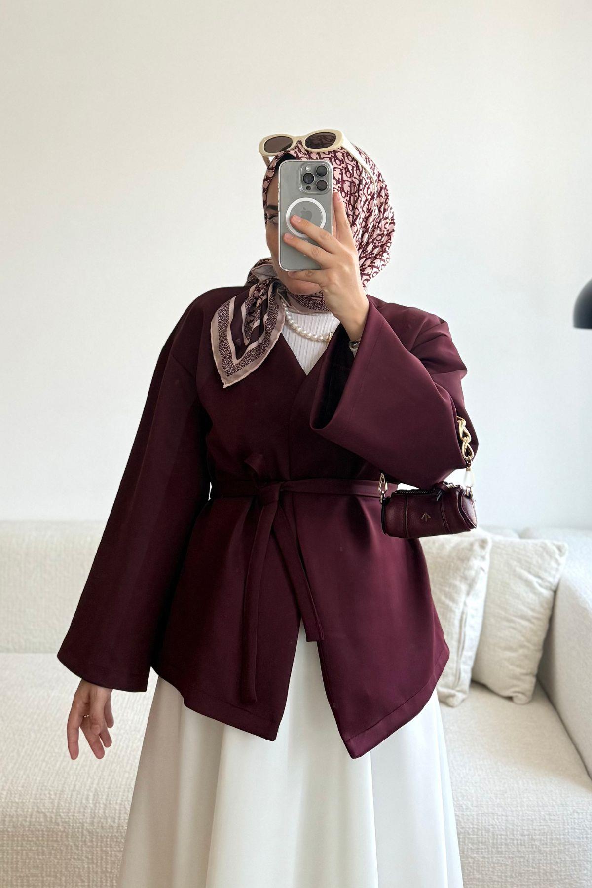 BORDO SCUBA KUŞAKLI KİMONO