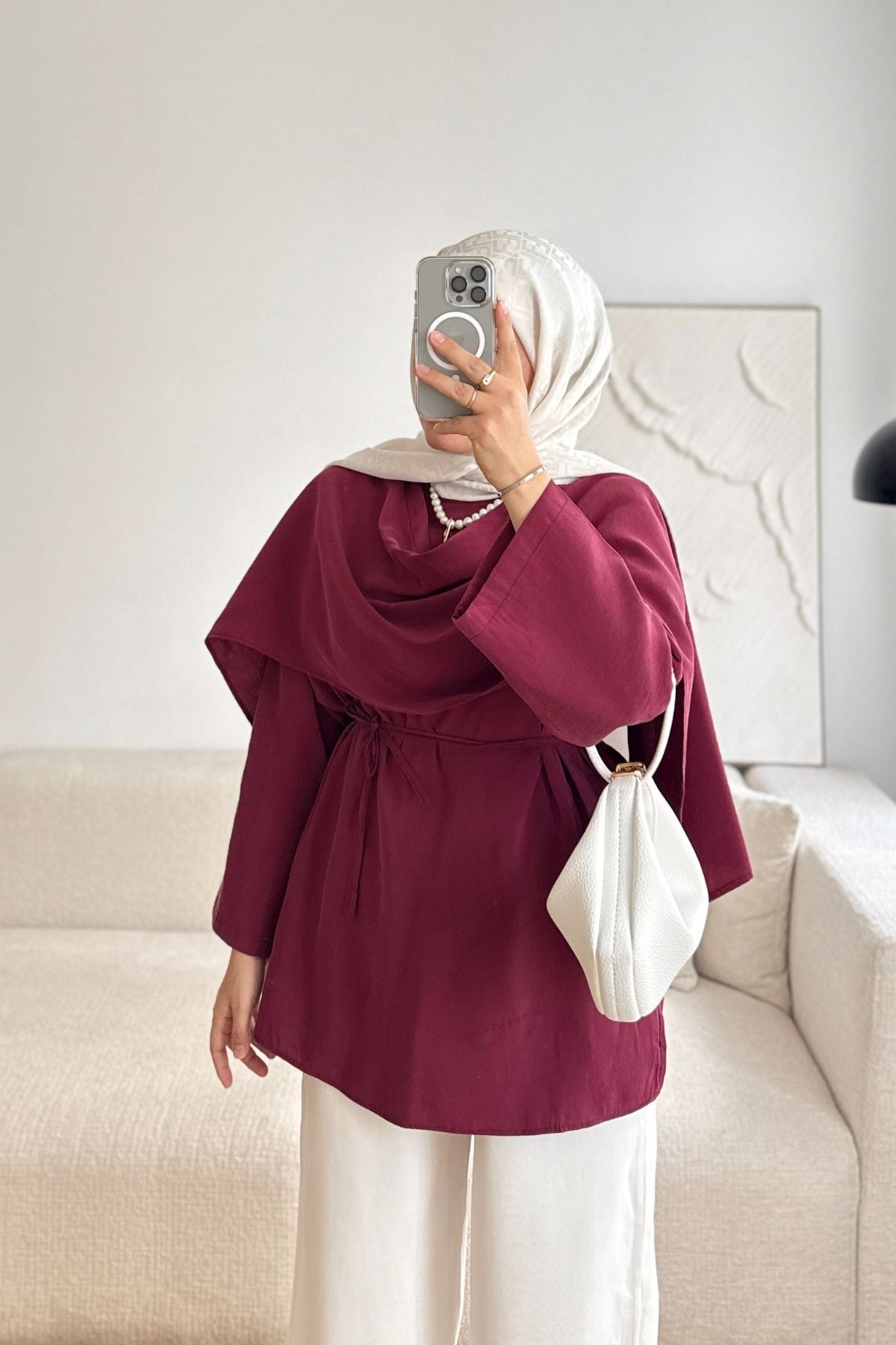 BORDO SEYYAR ŞAL DETAYLI BLUZ