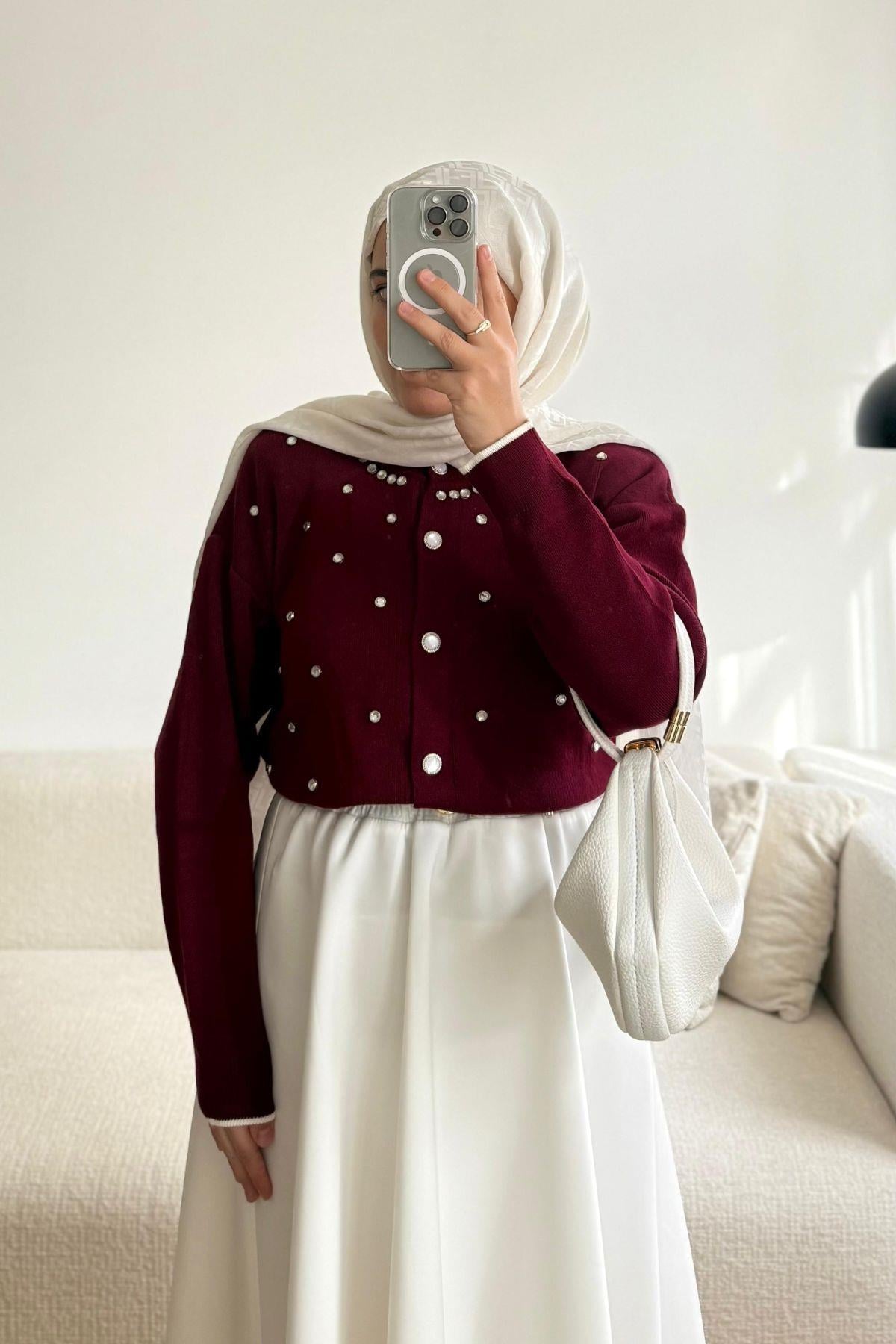 BORDO TAŞ DETAYLI HIRKA
