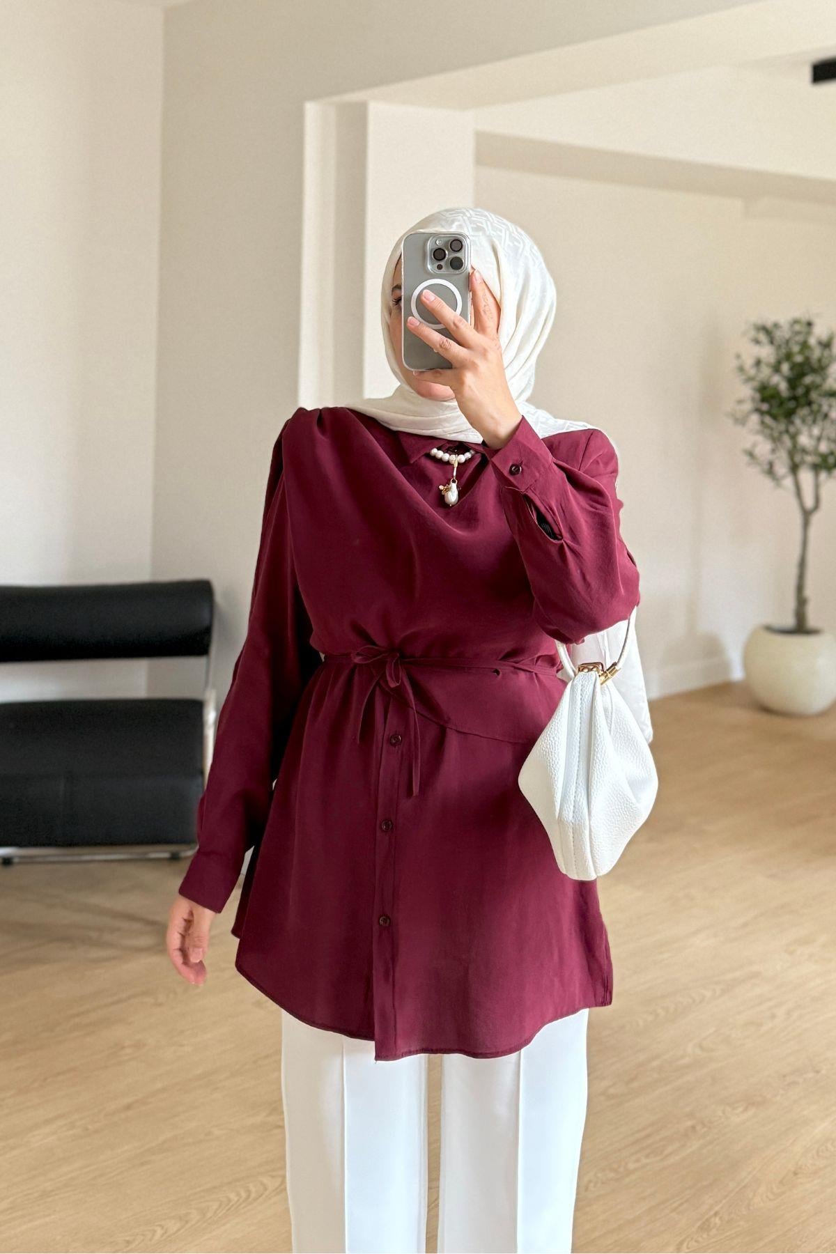 BORDO YANDAN ŞALLI GÖMLEK