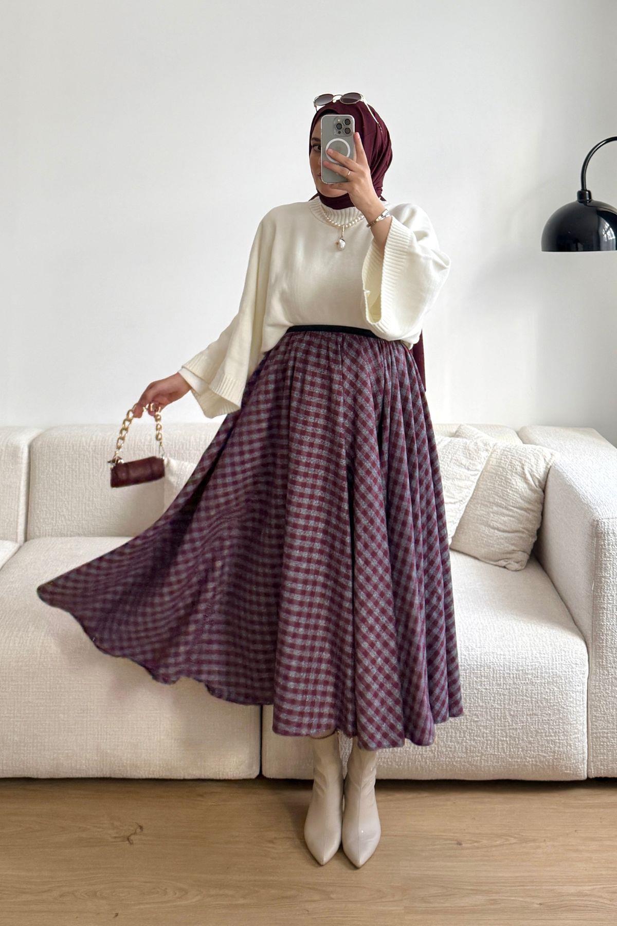 BORDO/GRİ KARELİ EKOSE ETEK 