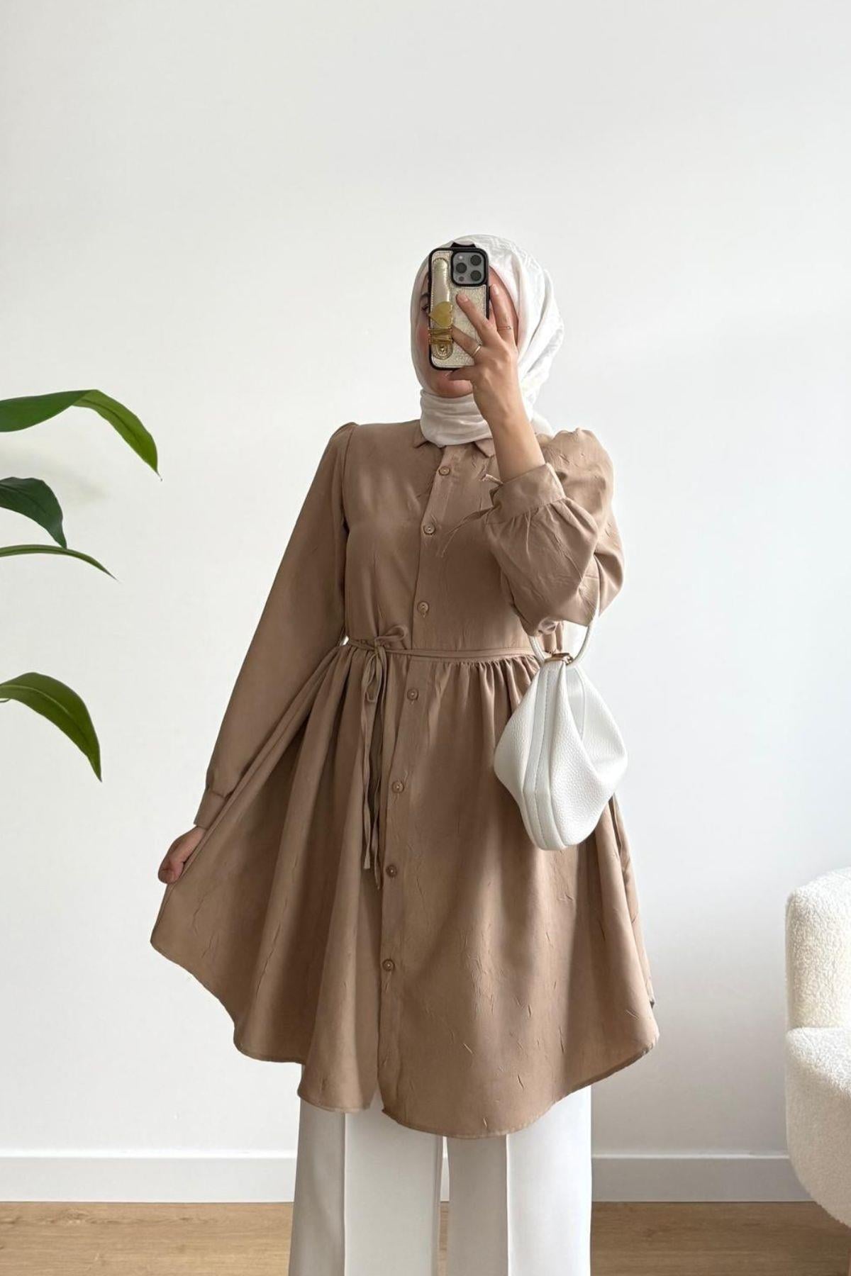 CAMEL KUŞAKLI GÖMLEK