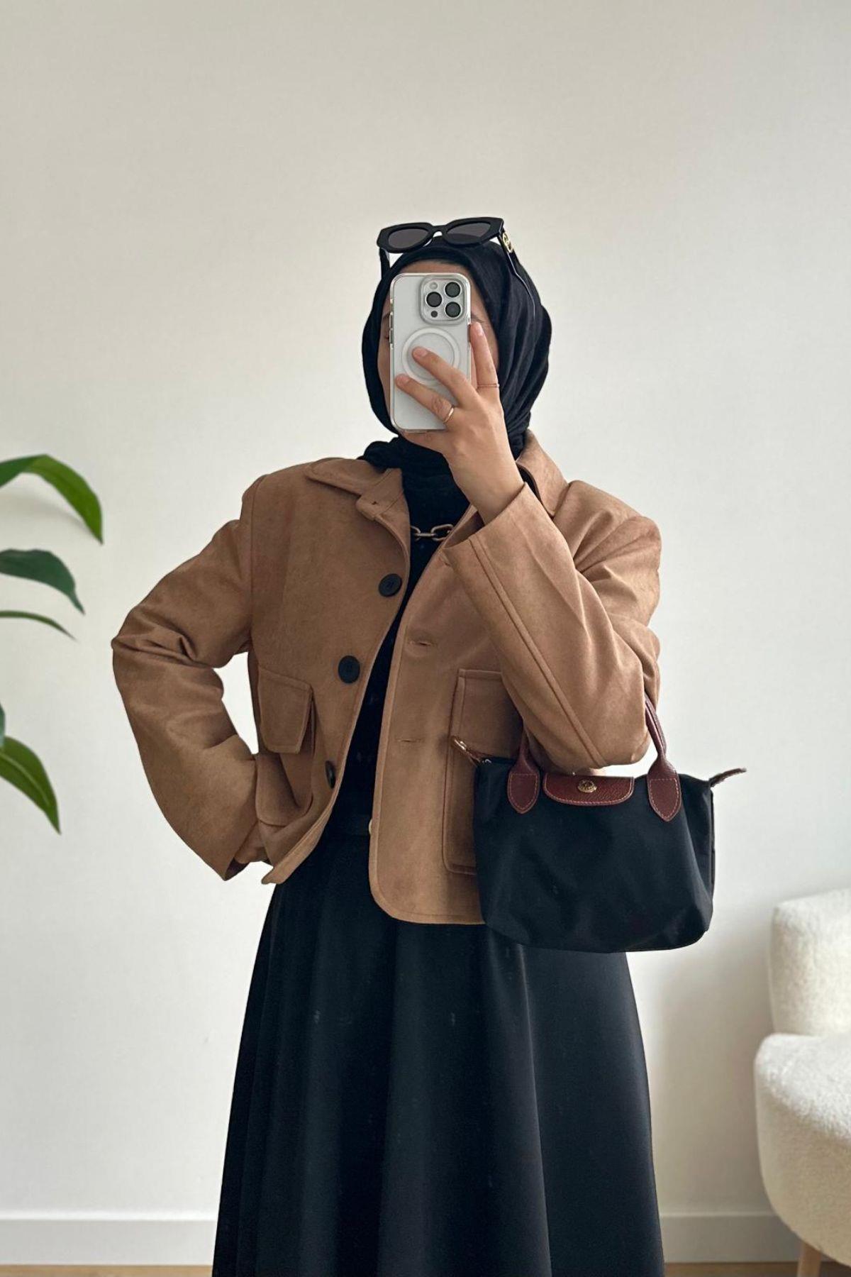 CAMEL NUBUK SÜET VATKALI CEKET