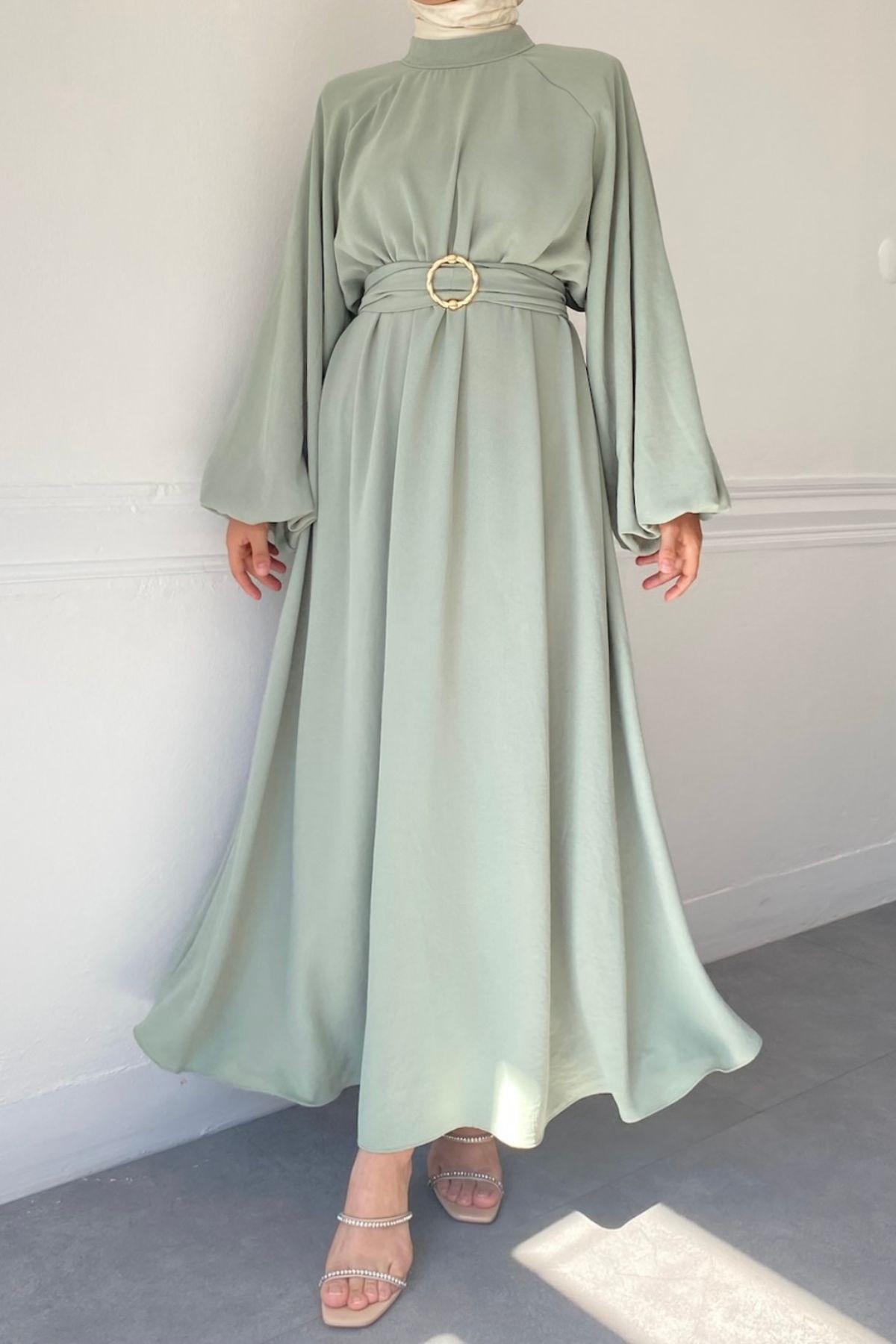 ELİKA SOFT YEŞİL KLOŞ ELBİSE