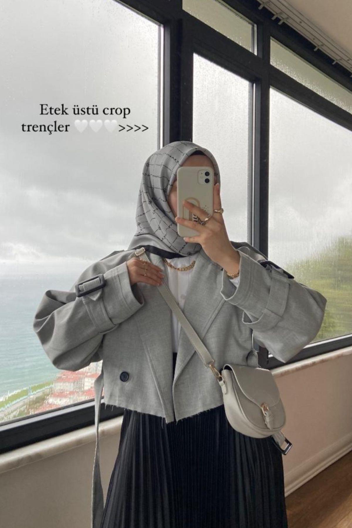 GRİ KISA TRENÇKOT