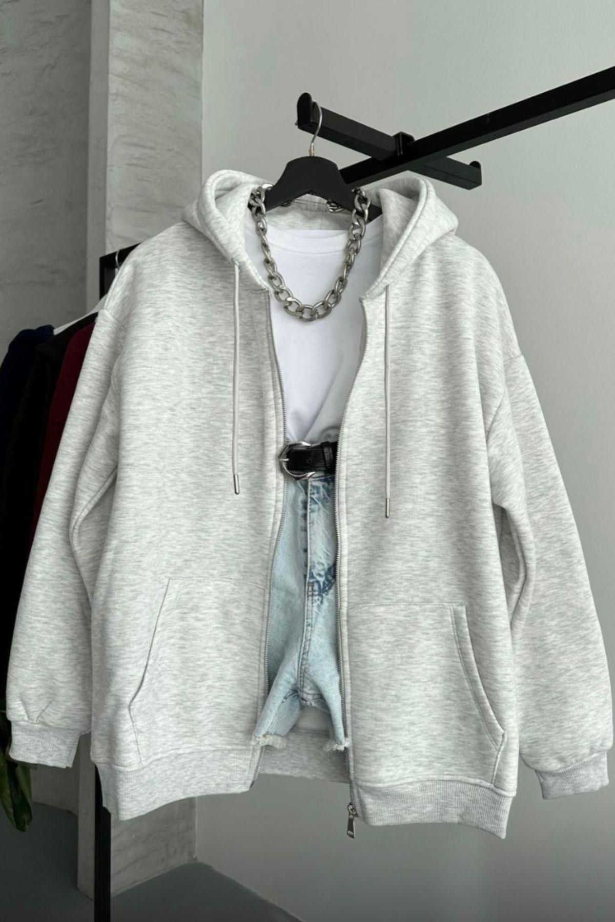 GRİ ŞARDONLU KAPÜŞONLU HIRKA