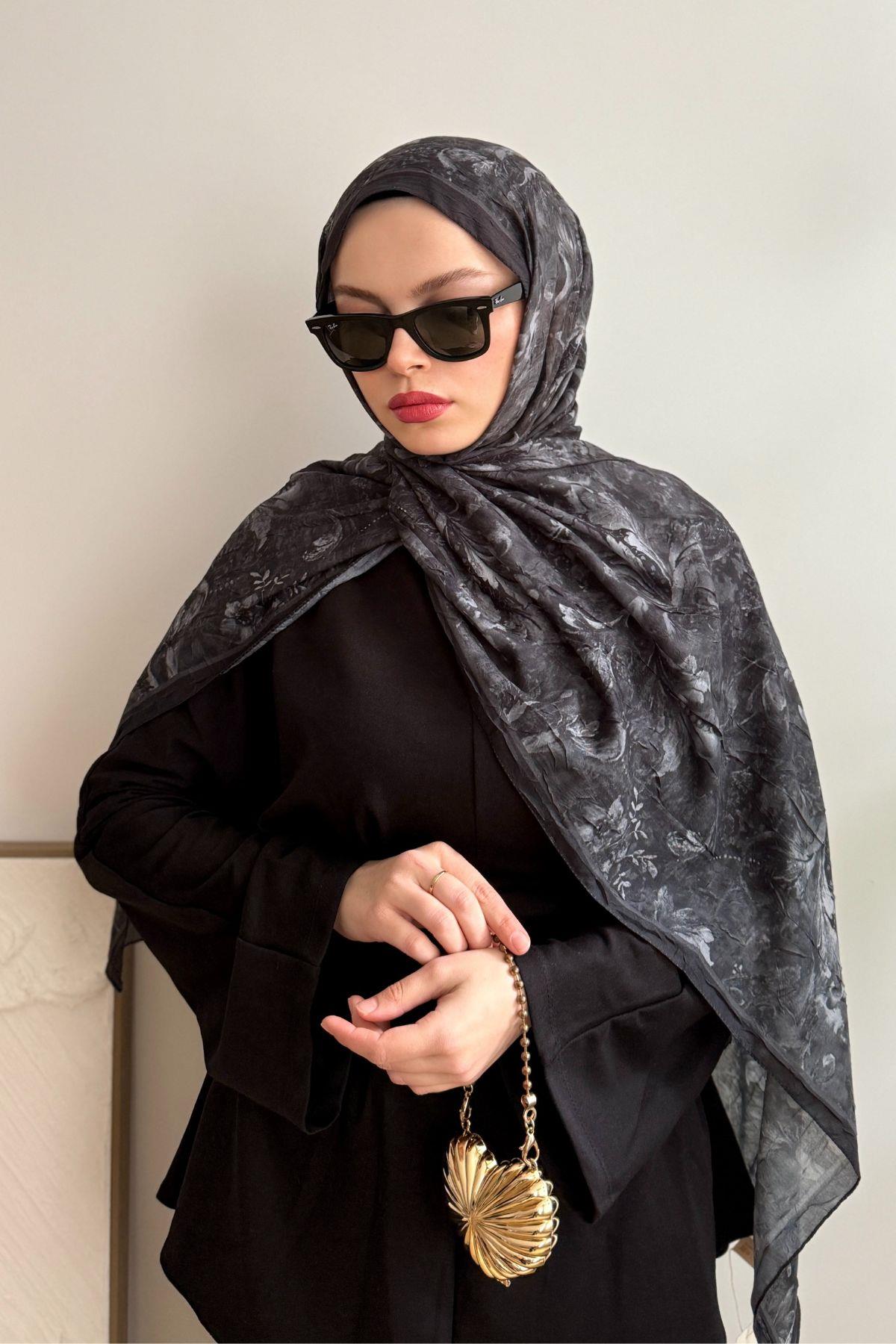 GRİ SİYAH MONA BOHEM PAMUKLU ŞAL