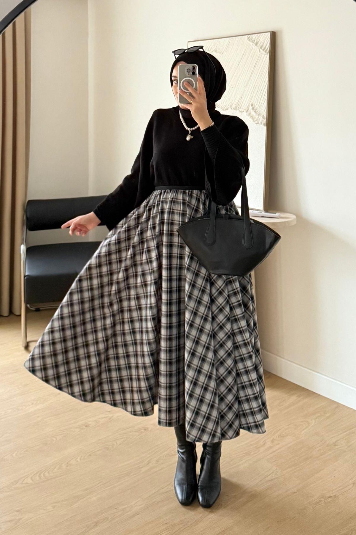 GRİ/SİYAH  EKOSE ETEK 