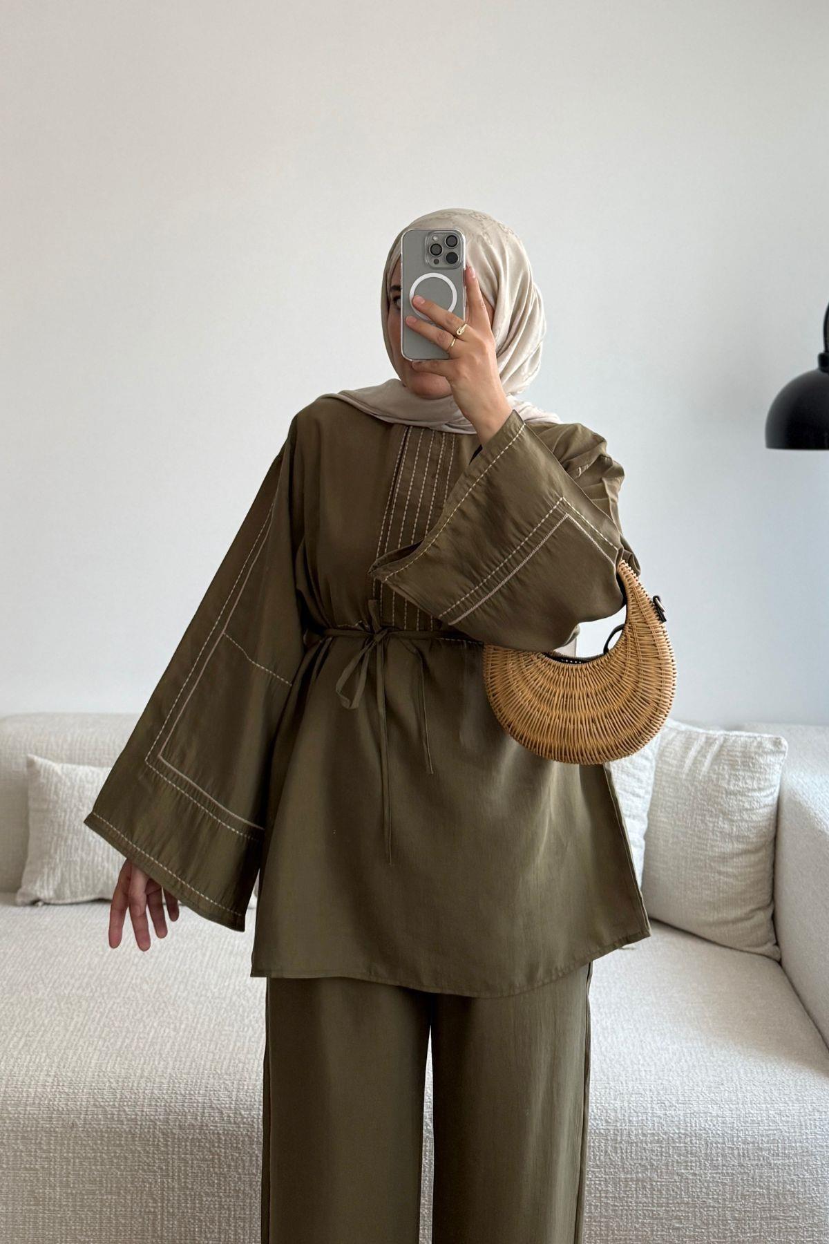 HAKİ ENDOE DİKİŞ DETAYLI PANT TAKIM