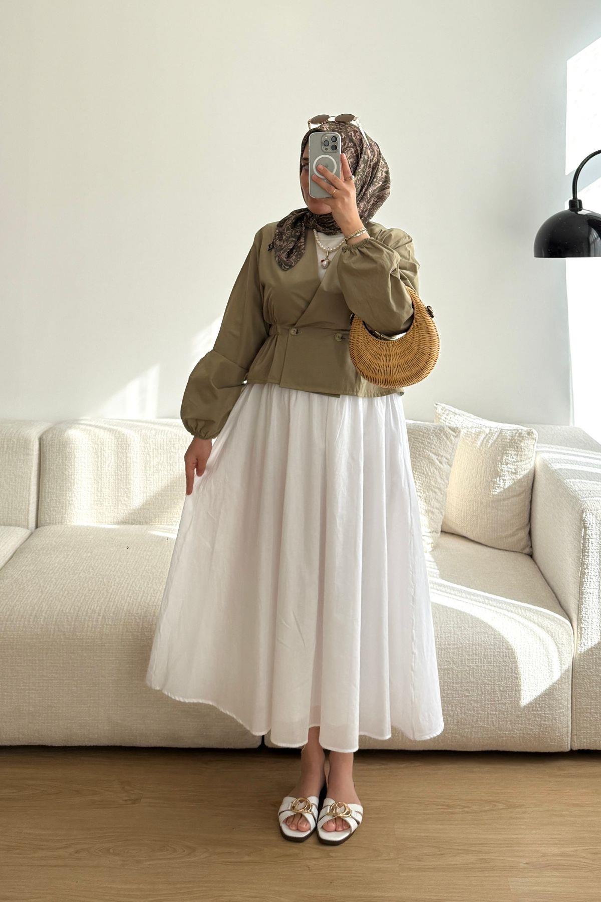 HAKİ POPLİN ÇİFT DÜĞMELİ KISA CEKET