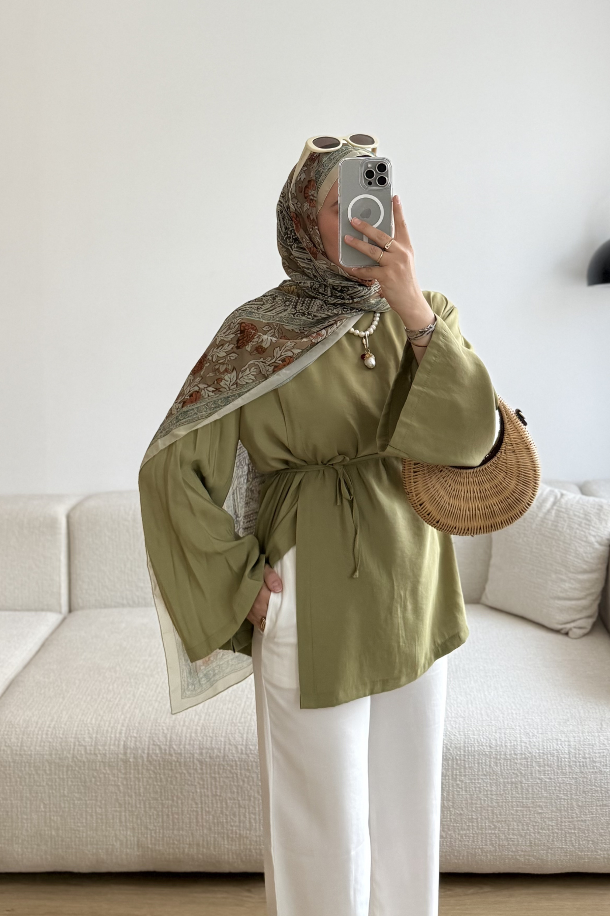 HAKİ SARA TEK YANI PİLE DETAYLI TUNİK