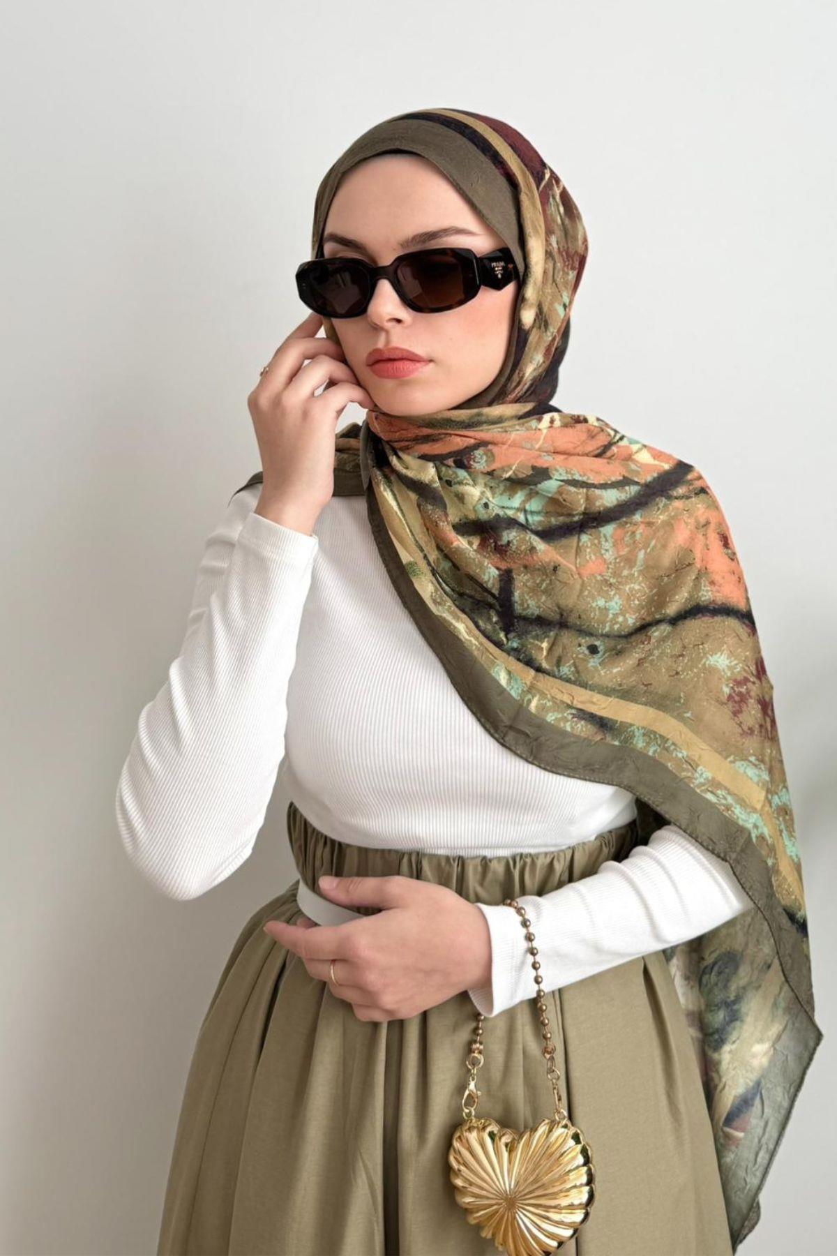 HAKİ ŞERİTLİ GEÇİŞLİ BAMBU ŞAL