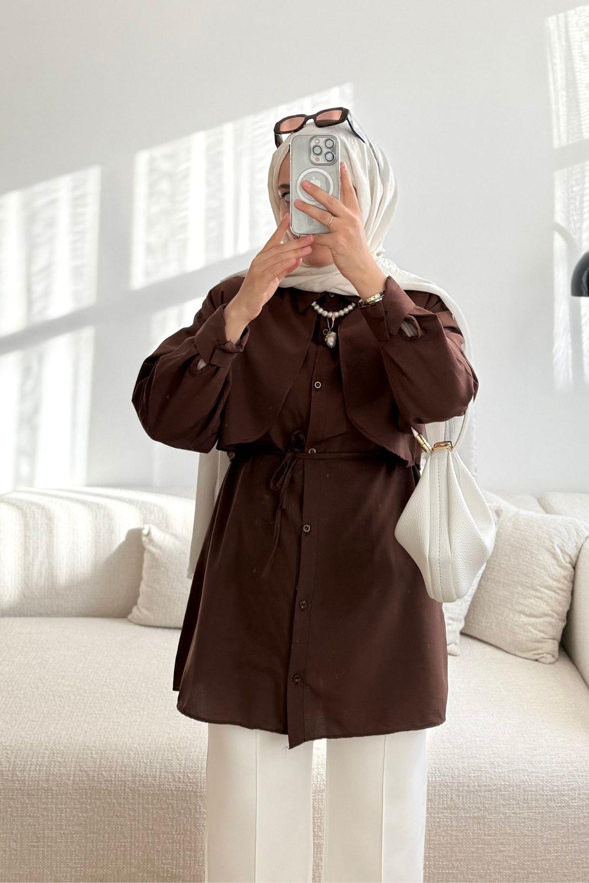 KAHVE ALERLİ GÖMLEK