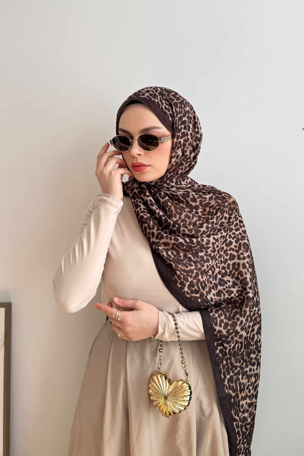 KAHVE AURA LEOPAR ŞAL