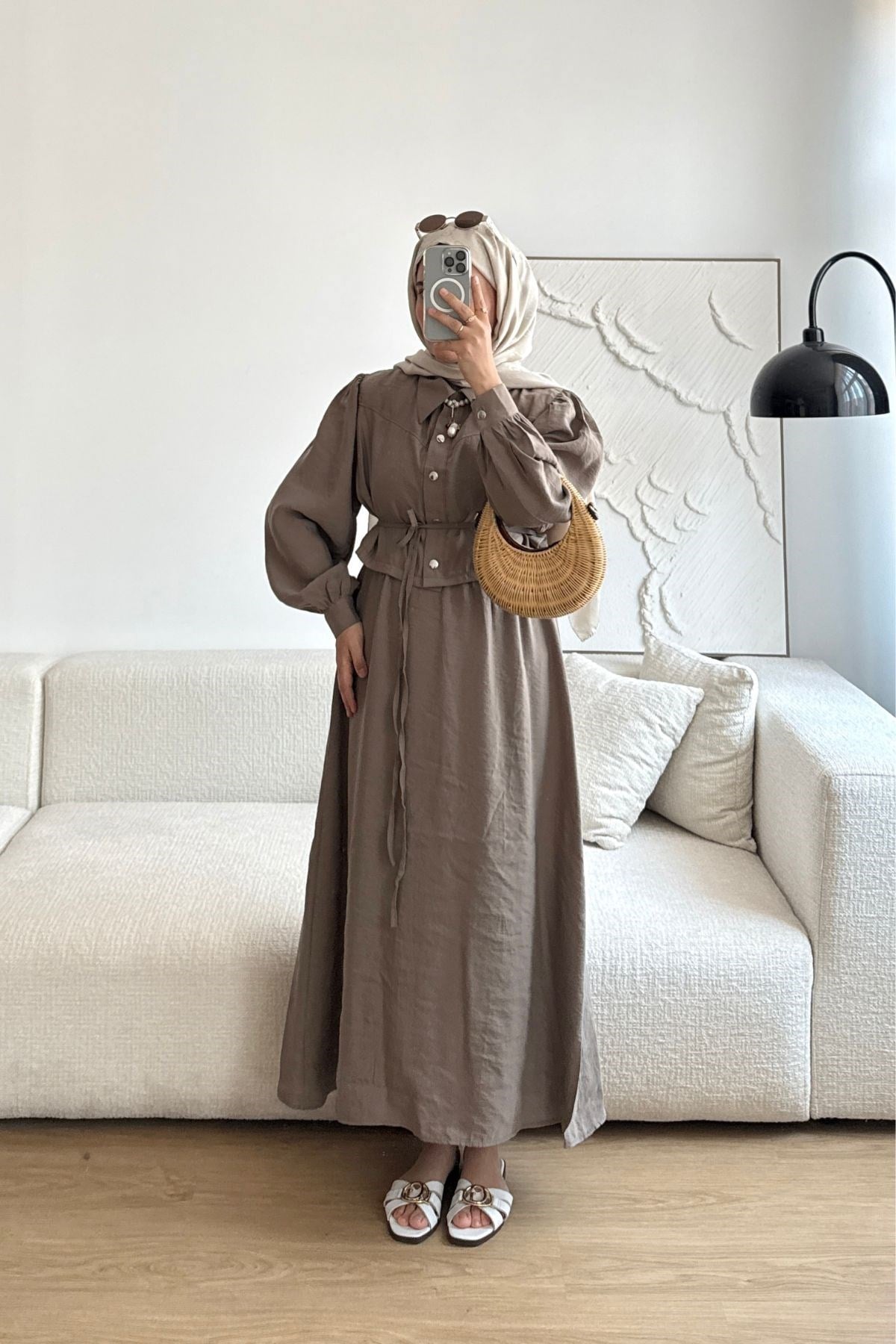 KAHVE ÇITÇIT BOLEROLU  ELBİSE