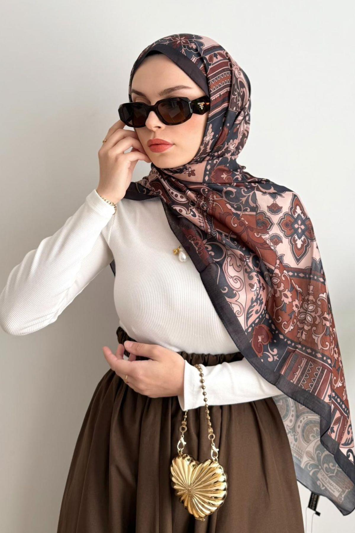 KAHVE ETNİK DESEN SOFT ŞAL