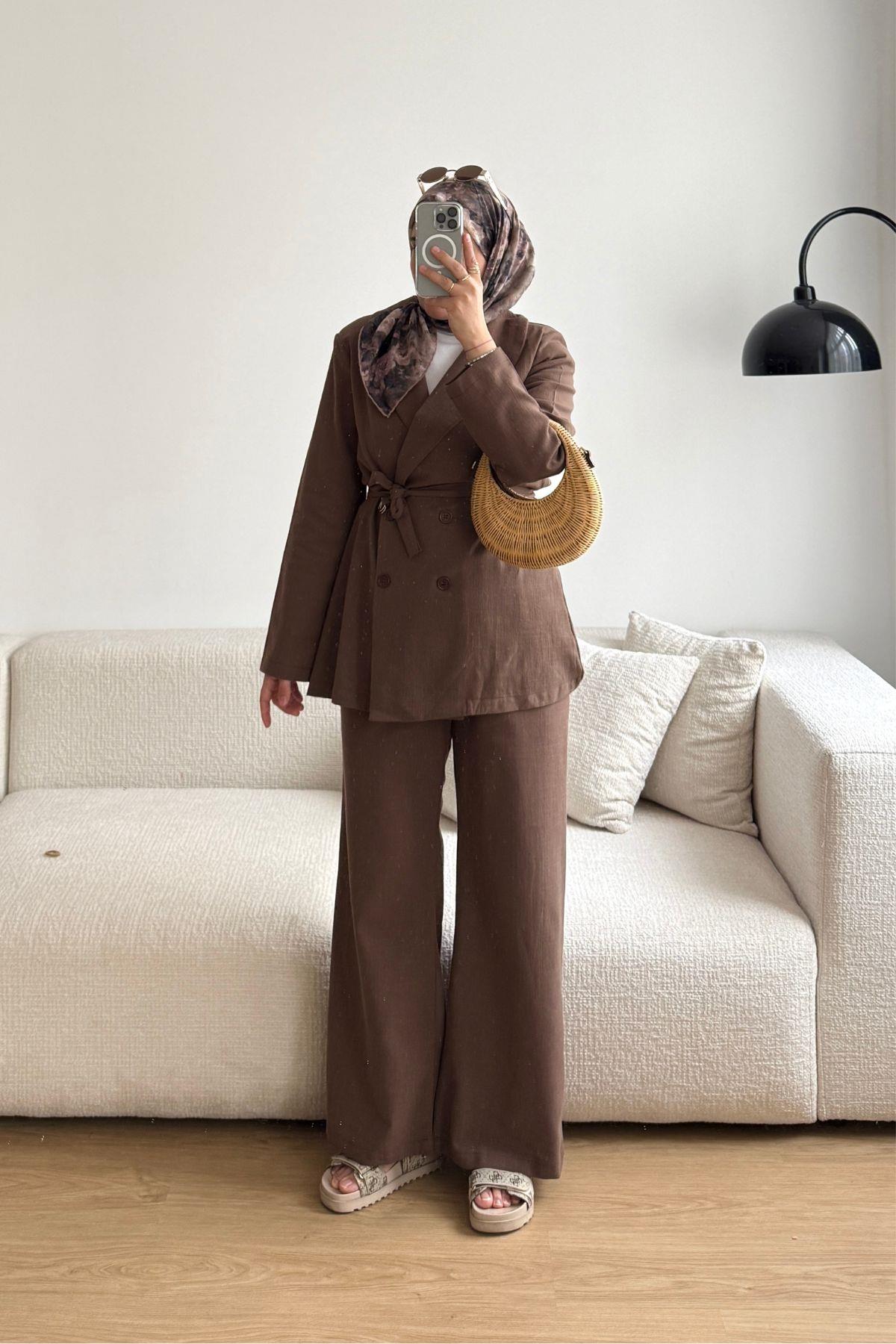 KAHVE KETEN BLAZER TAKIM