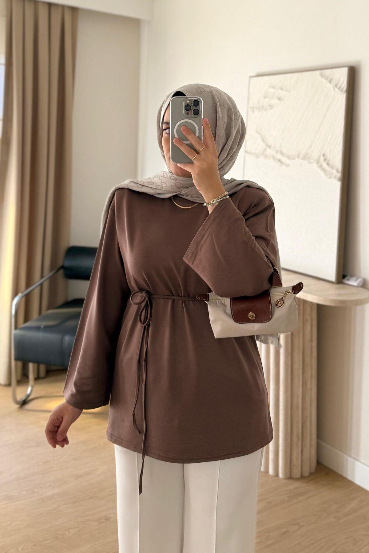 KAHVE KUŞAKLI SWEAT