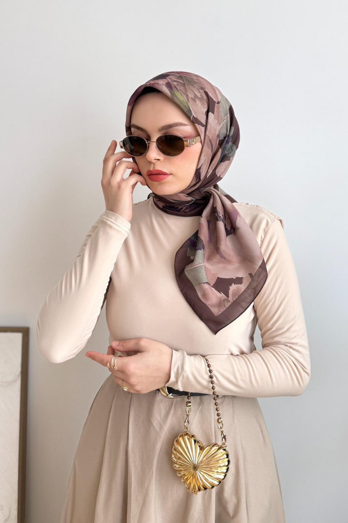 KAHVE PASTEL TONLAR EŞARP