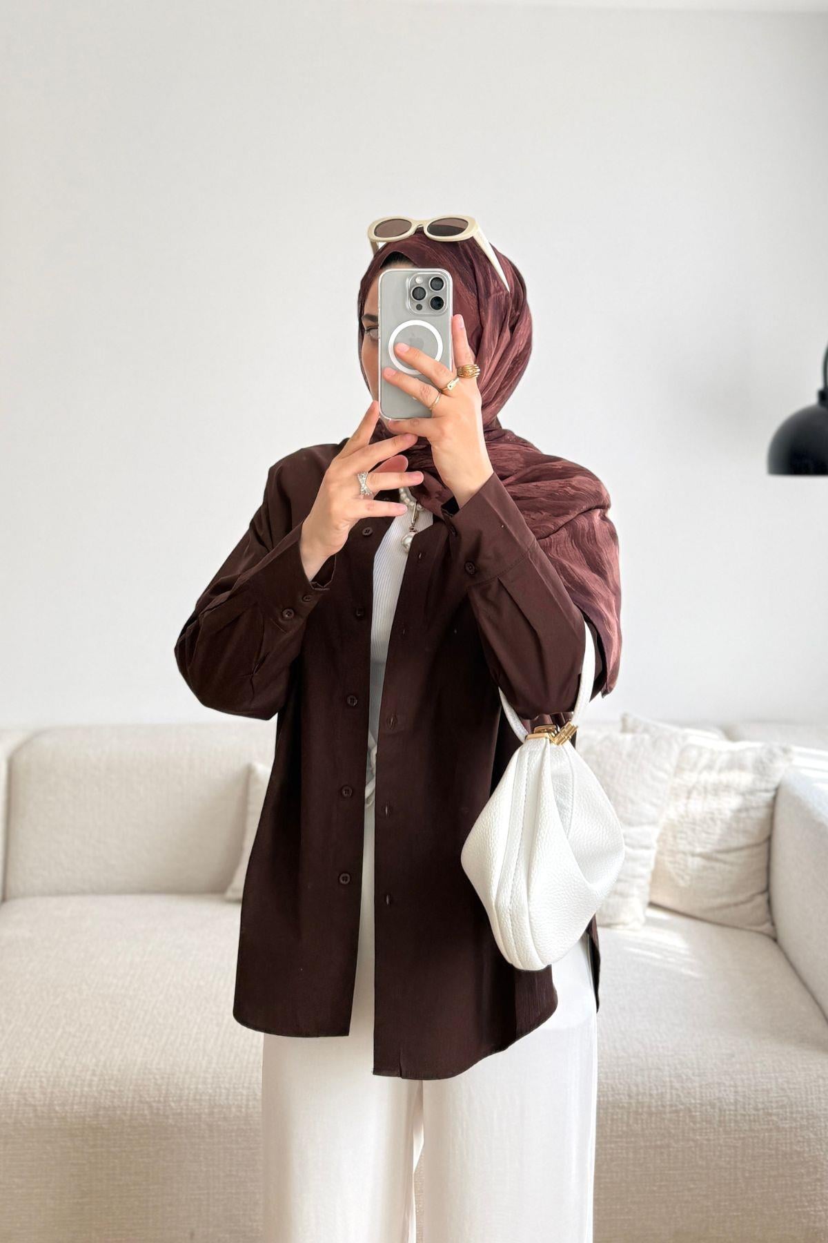 KAHVE POPLİN KLASİK GÖMLEK