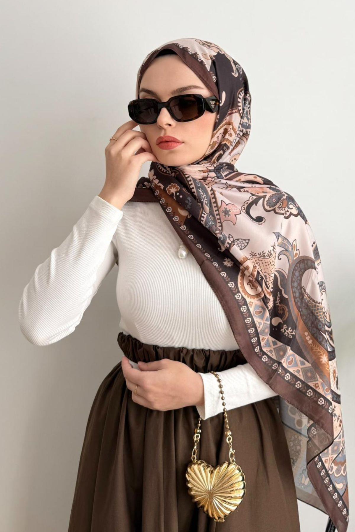 KAHVE ŞERİTLİ KREM GEÇİŞLİ SOFT ŞAL