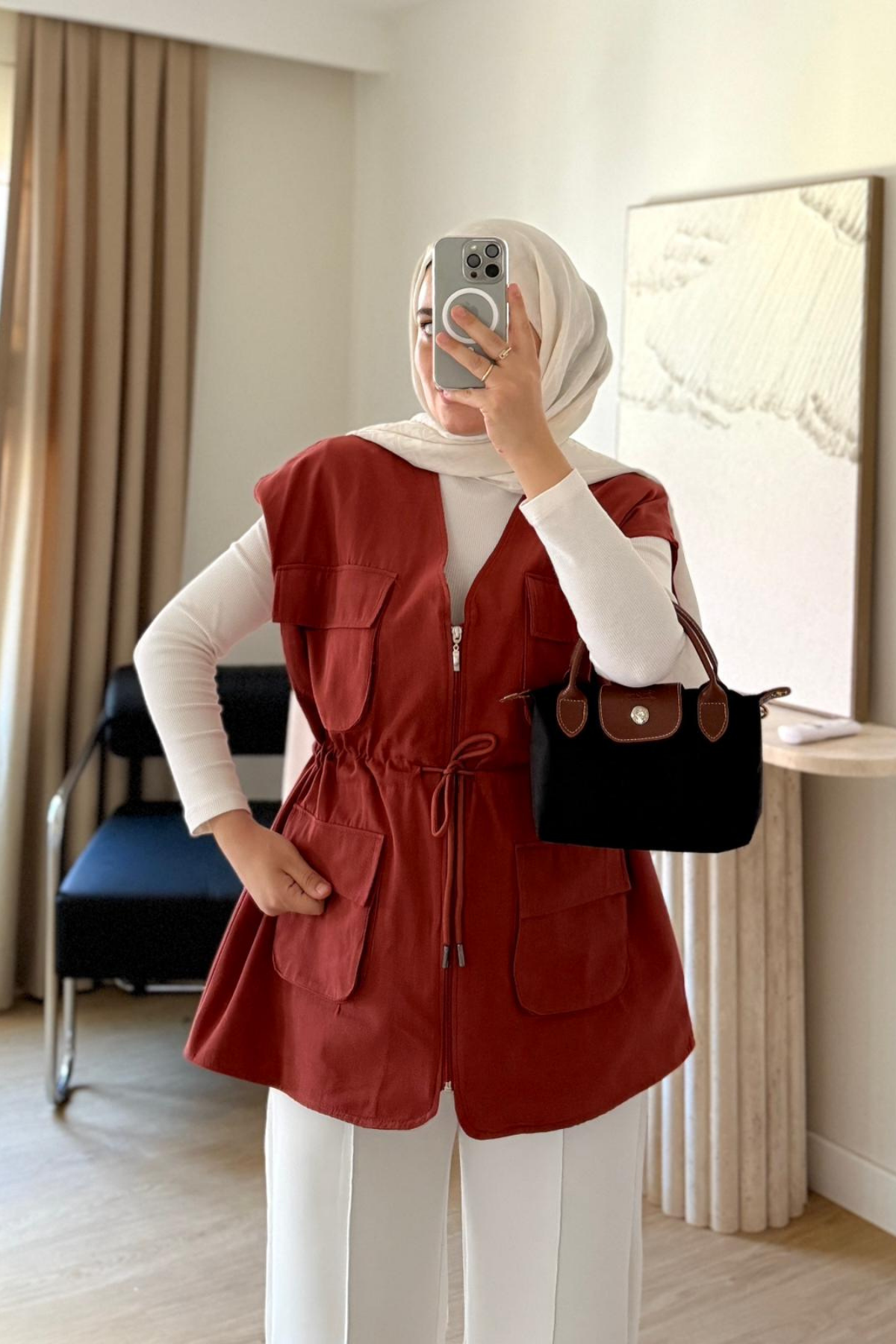 KİREMİT ÇOK CEPLİ GABARDİN YELEK