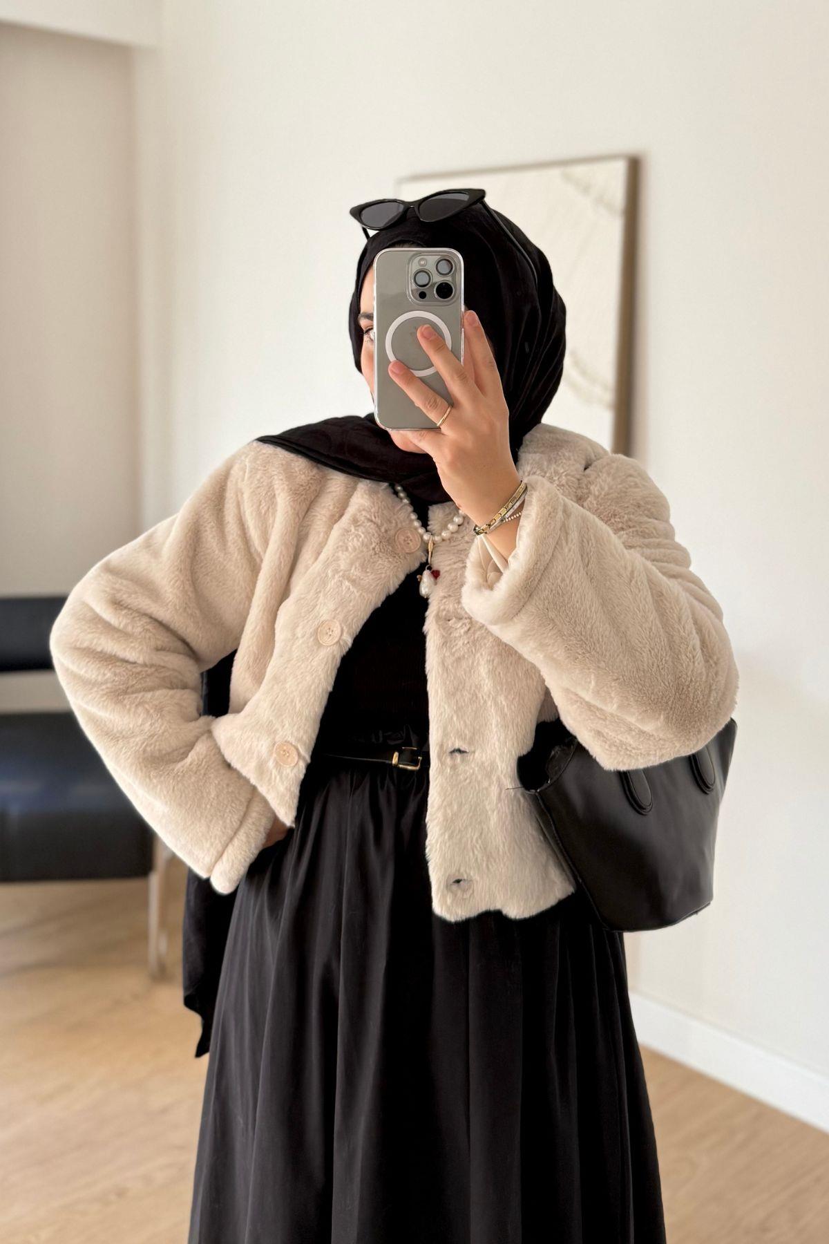 KREM KISA PELUŞ KABAN