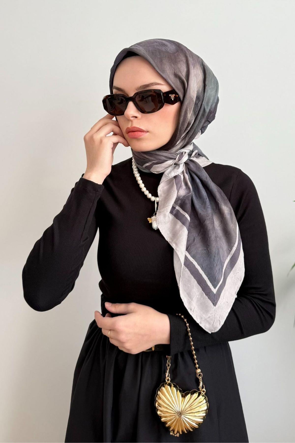 KREM ŞERİTLİ ANTRASİT BAMBU EŞARP