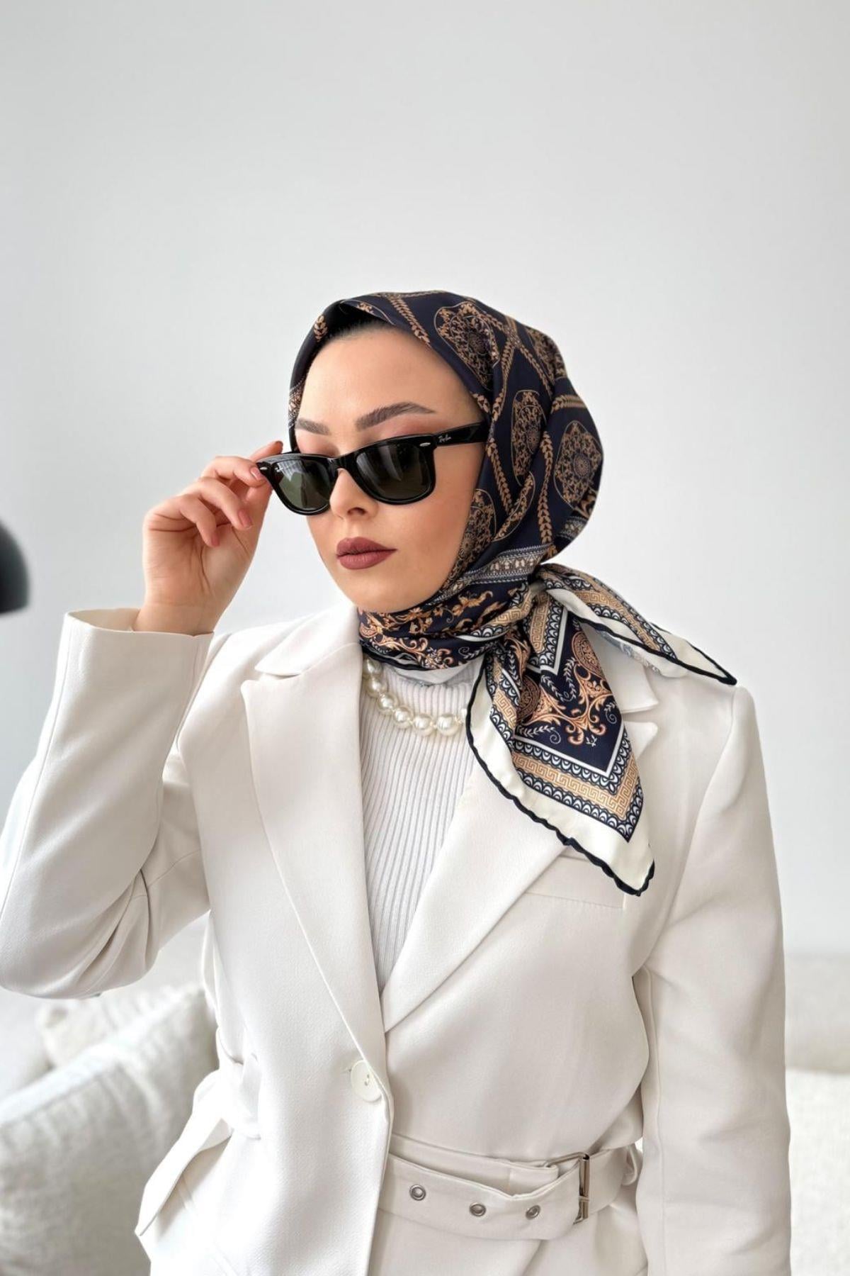 LACİVERT BAROK DESEN EŞARP