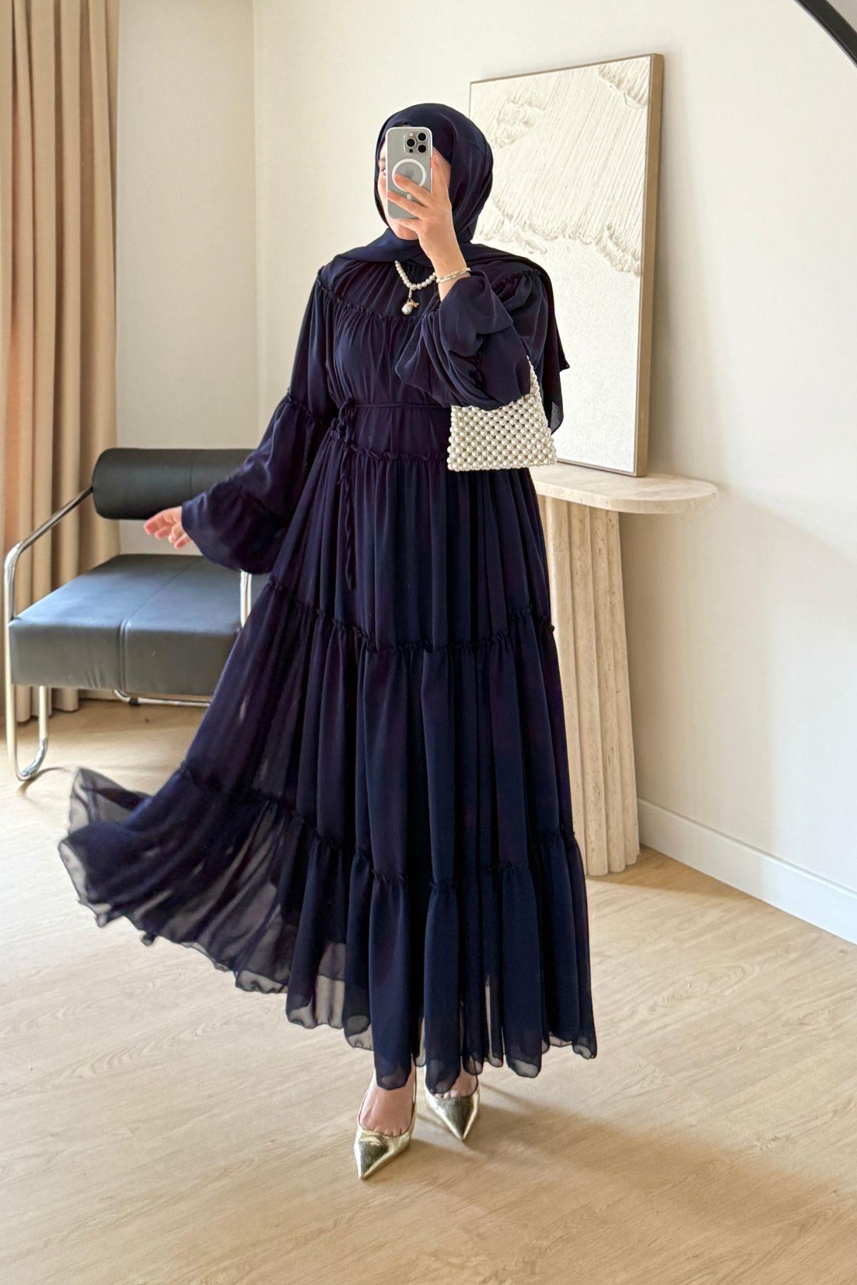 LACİVERT CANDY ŞİFON ELBİSE