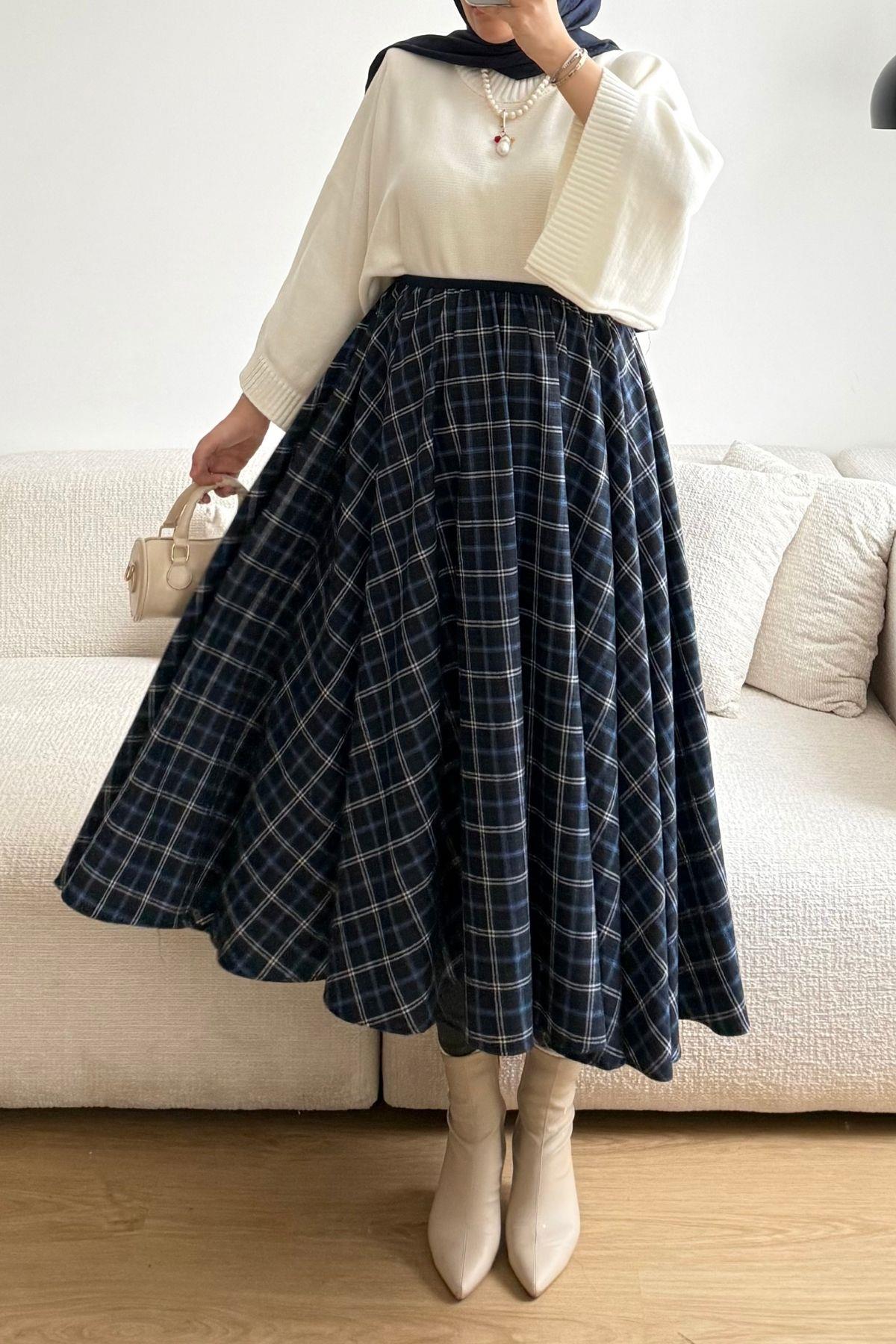 LACİVERT EKOSE ETEK 