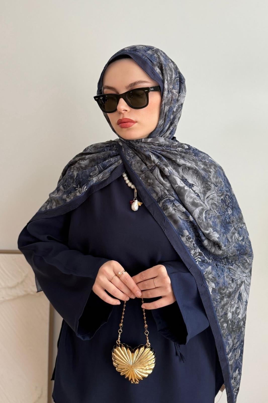 LACİVERT GRİ MONA BOHEM PAMUKLU ŞAL