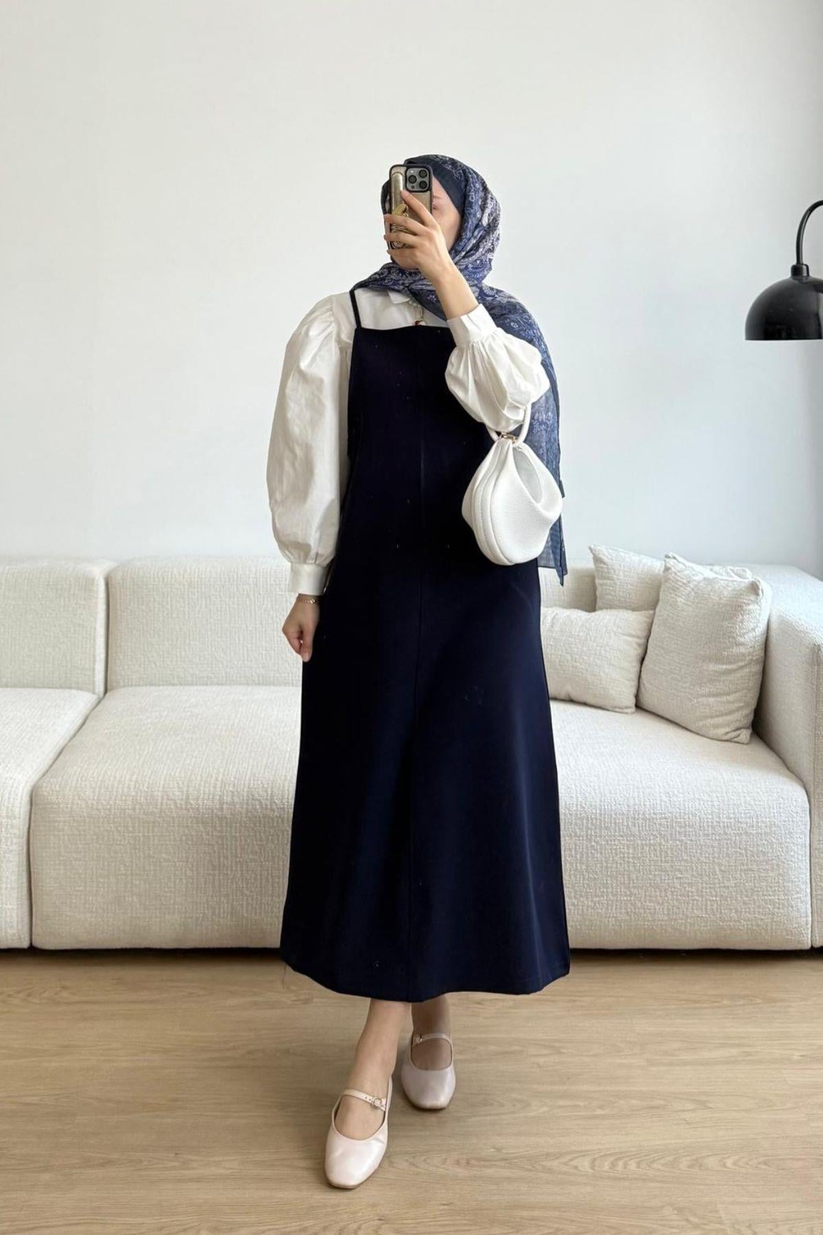 LACİVERT İNCE ASKILI AYARLI JİLE 