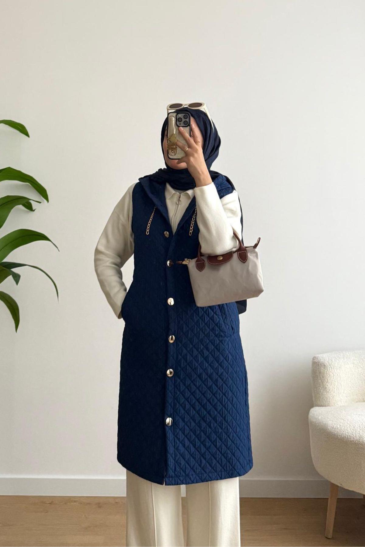 LACİVERT KAPİTONE YELEK