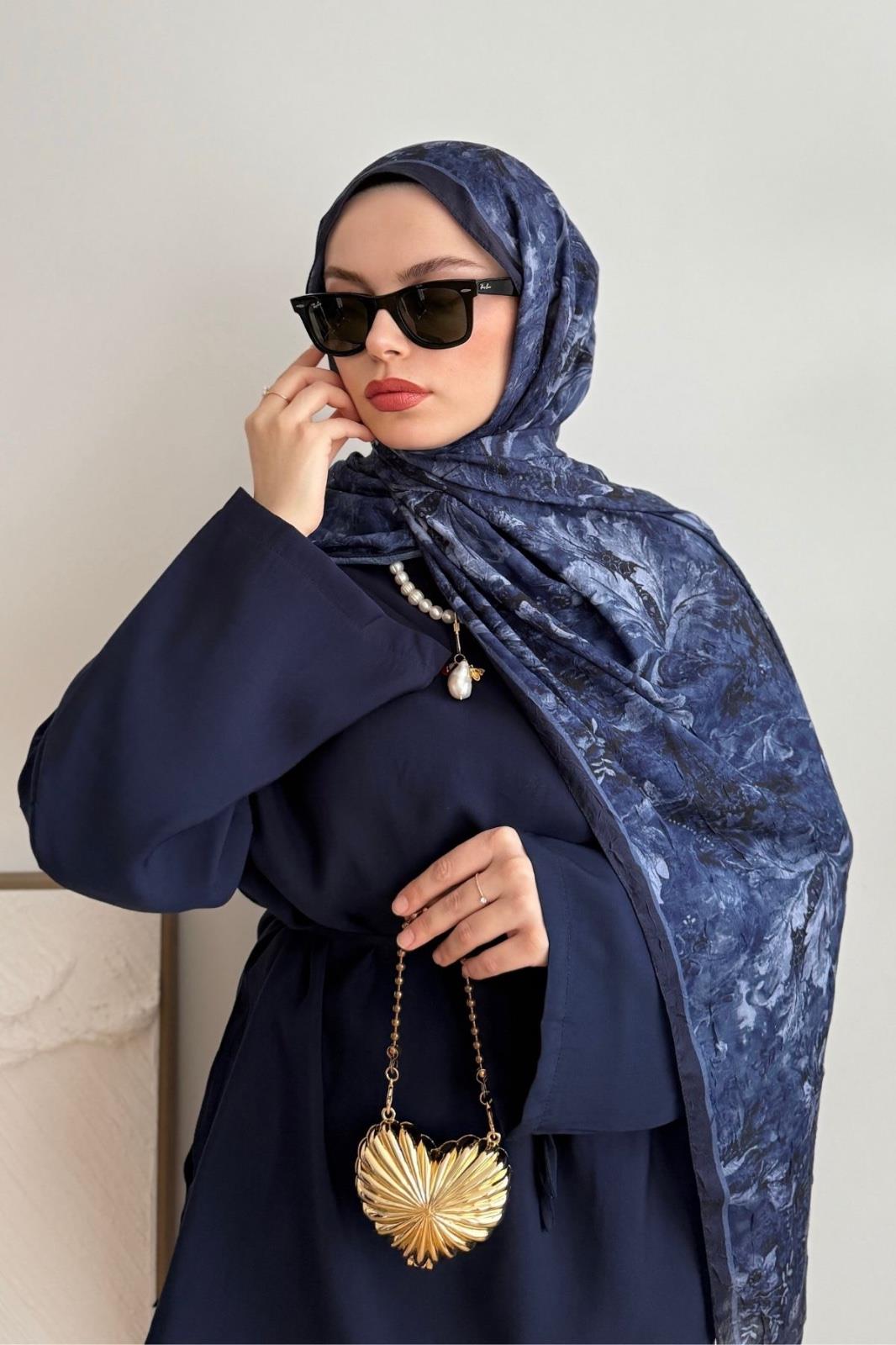LACİVERT MONA BOHEM PAMUKLU ŞAL