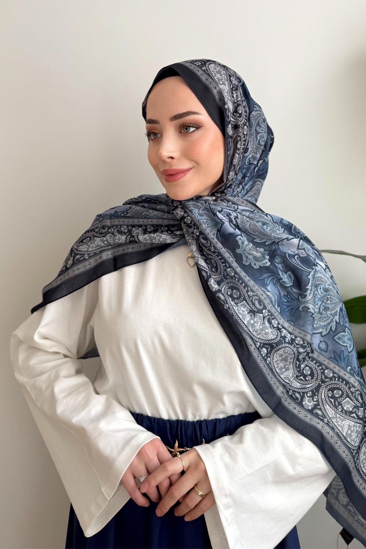 LACİVERT ŞERİTLİ ETNİK DESENLİ ŞAL